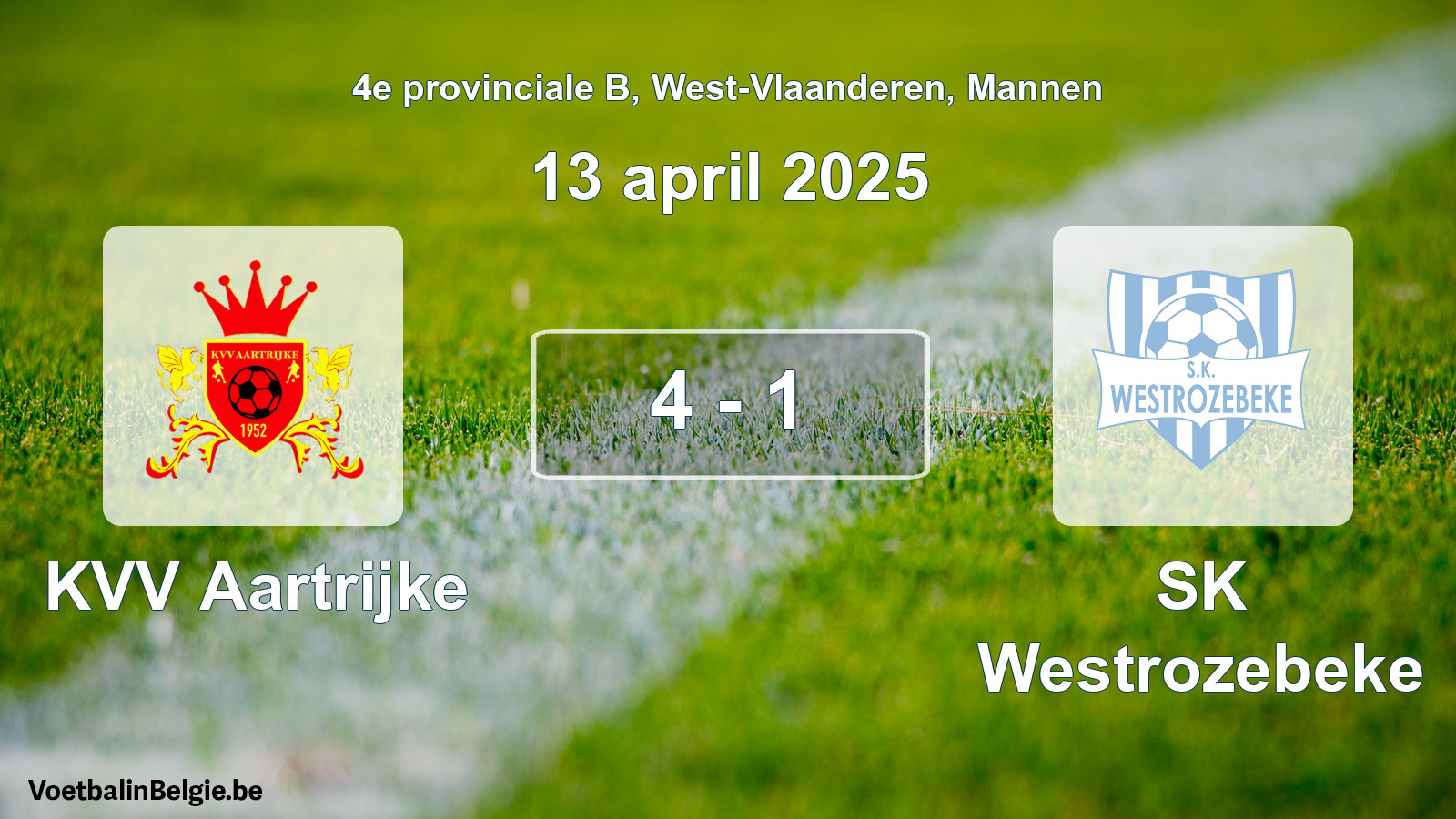 Gespeelde wedstrijd mannenvoetbal: KVV Aartrijke - SK Westrozebeke 4 - 1 (13 april 2025)