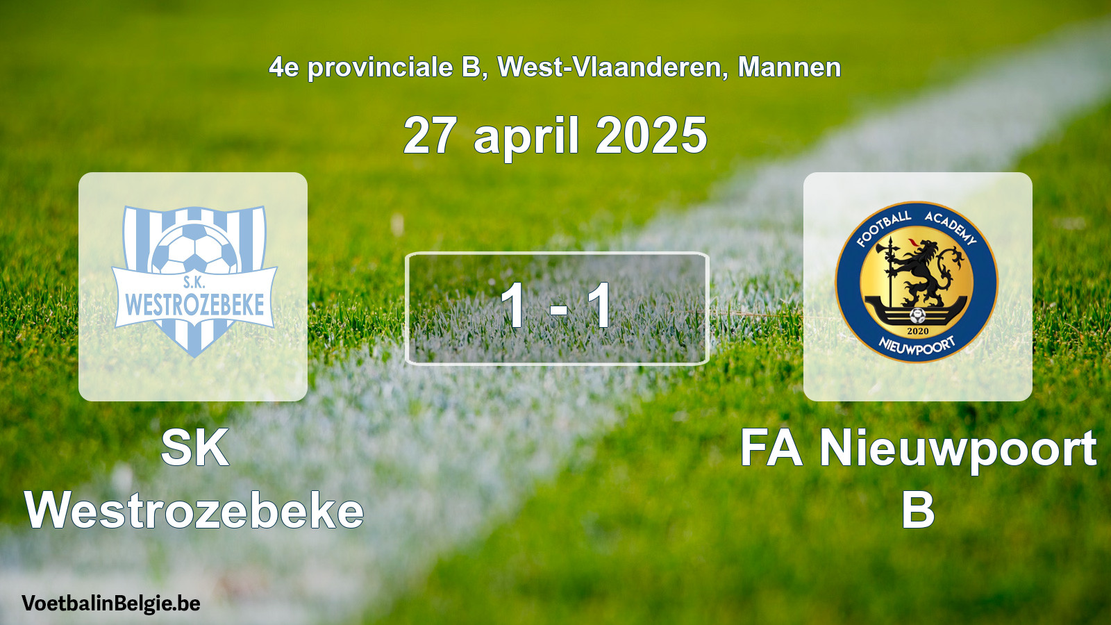 Gespeelde wedstrijd mannenvoetbal: SK Westrozebeke - FA Nieuwpoort B 1 - 1 (27 april 2025)