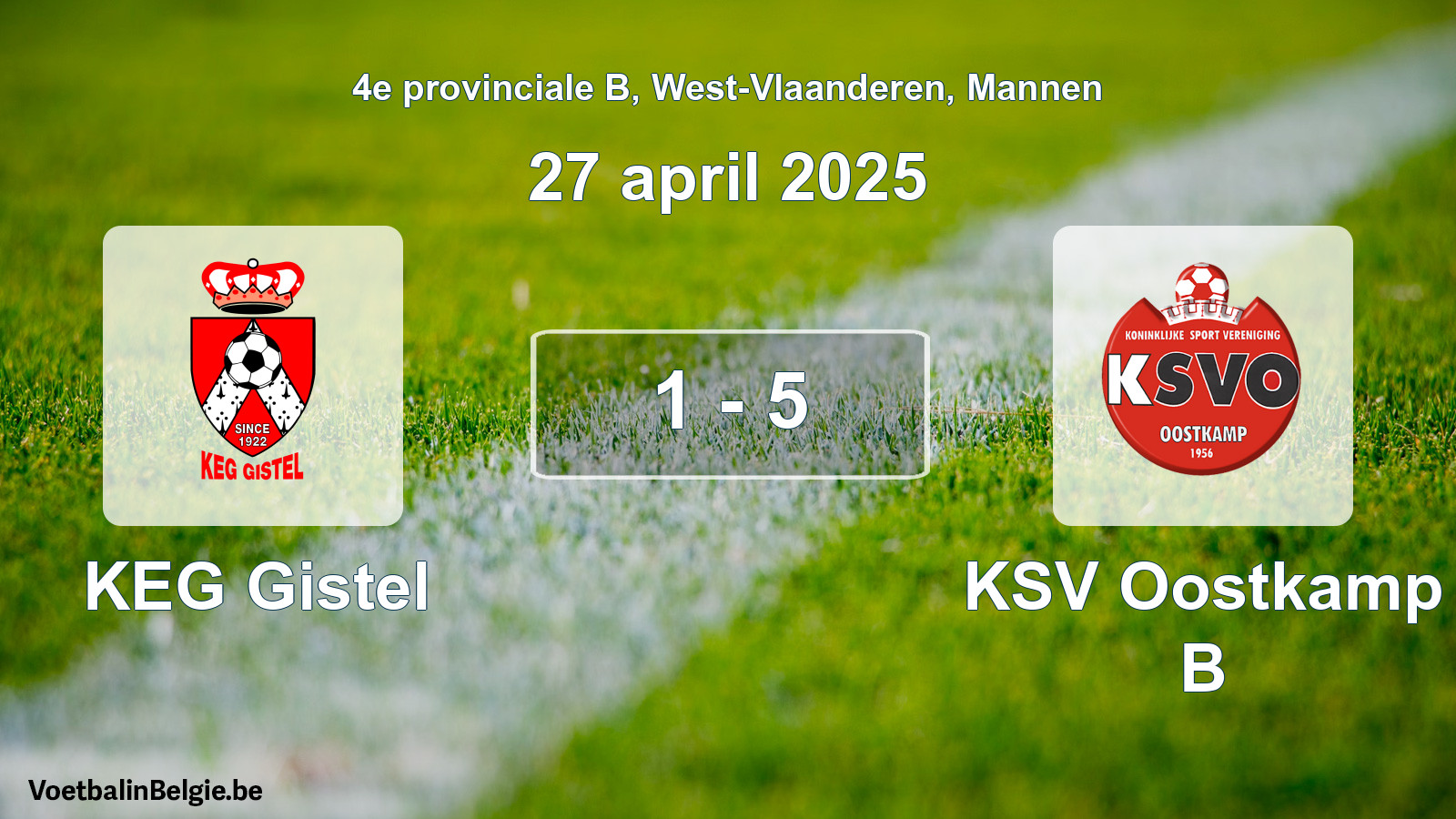 Gespeelde wedstrijd mannenvoetbal: KEG Gistel - KSV Oostkamp B 1 - 5 (27 april 2025)