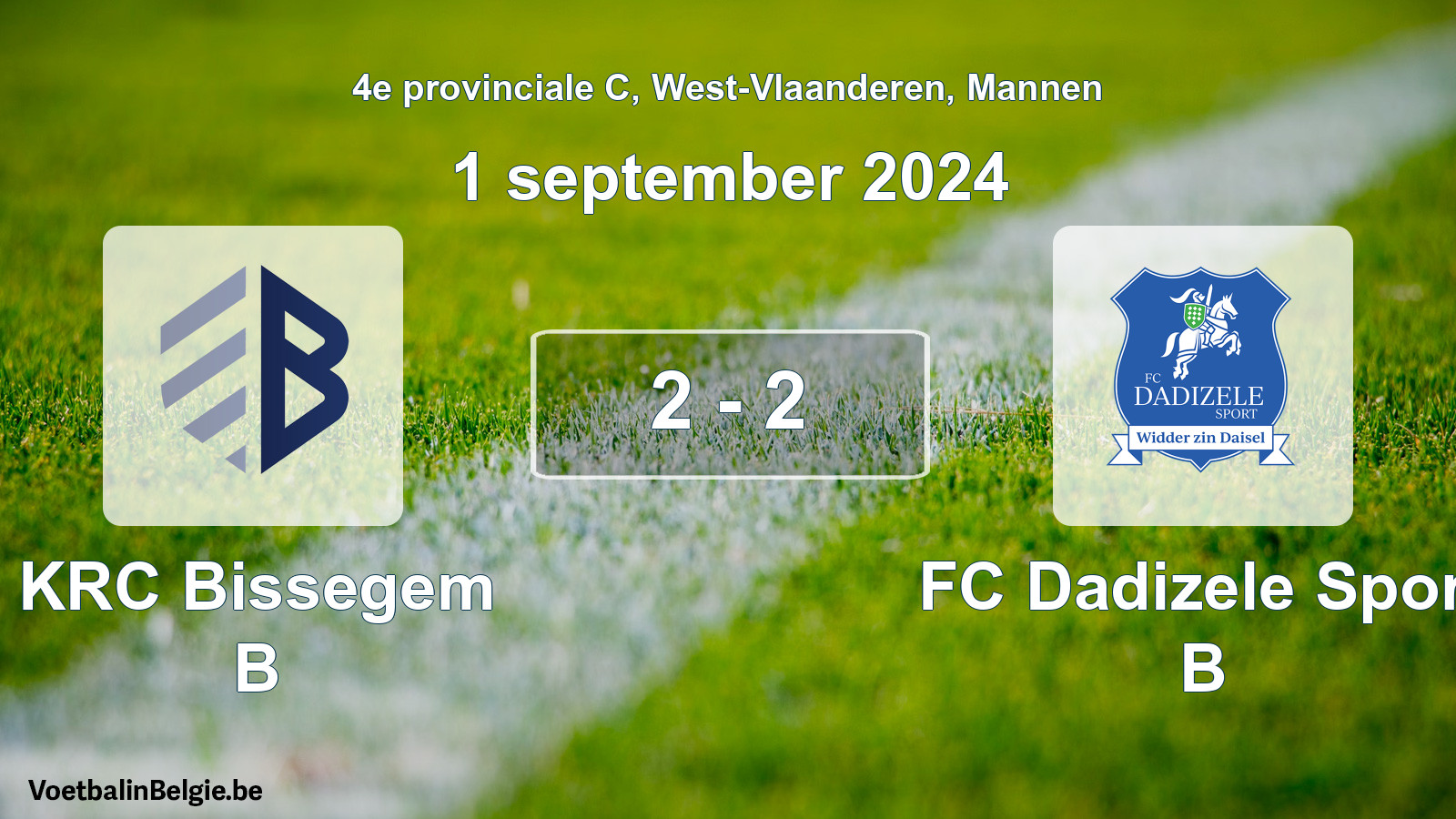 Gespeelde wedstrijd mannenvoetbal: KRC Bissegem B - FC Dadizele Sport B 2 - 2 (1 september 2024)
