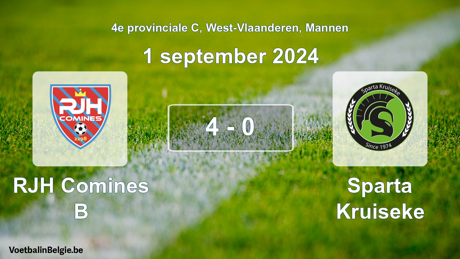 Gespeelde wedstrijd mannenvoetbal: RJH Comines B - Sparta Kruiseke 4 - 0 (1 september 2024)