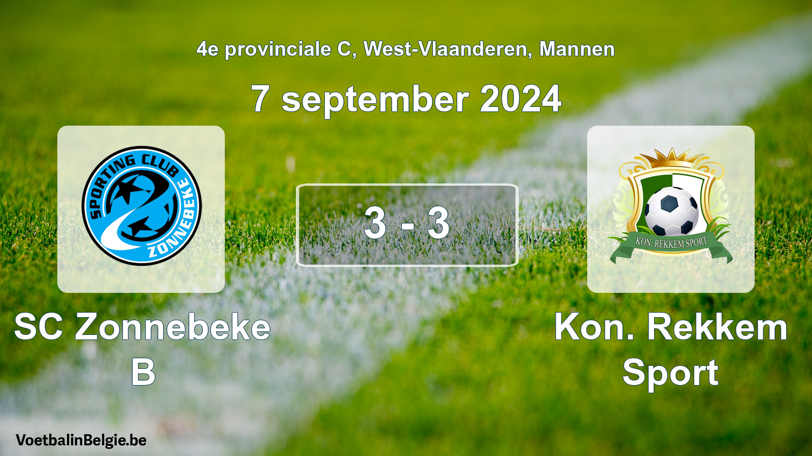 Gespeelde wedstrijd mannenvoetbal: SC Zonnebeke B - Kon. Rekkem Sport 3 - 3 (7 september 2024)