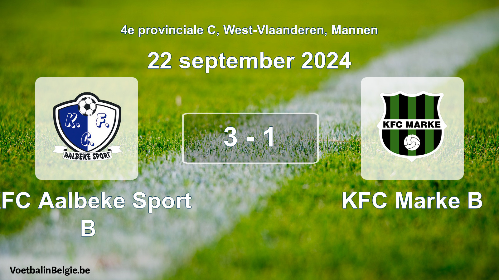 Gespeelde wedstrijd mannenvoetbal: KFC Aalbeke Sport B - KFC Marke B 3 - 1 (22 september 2024)