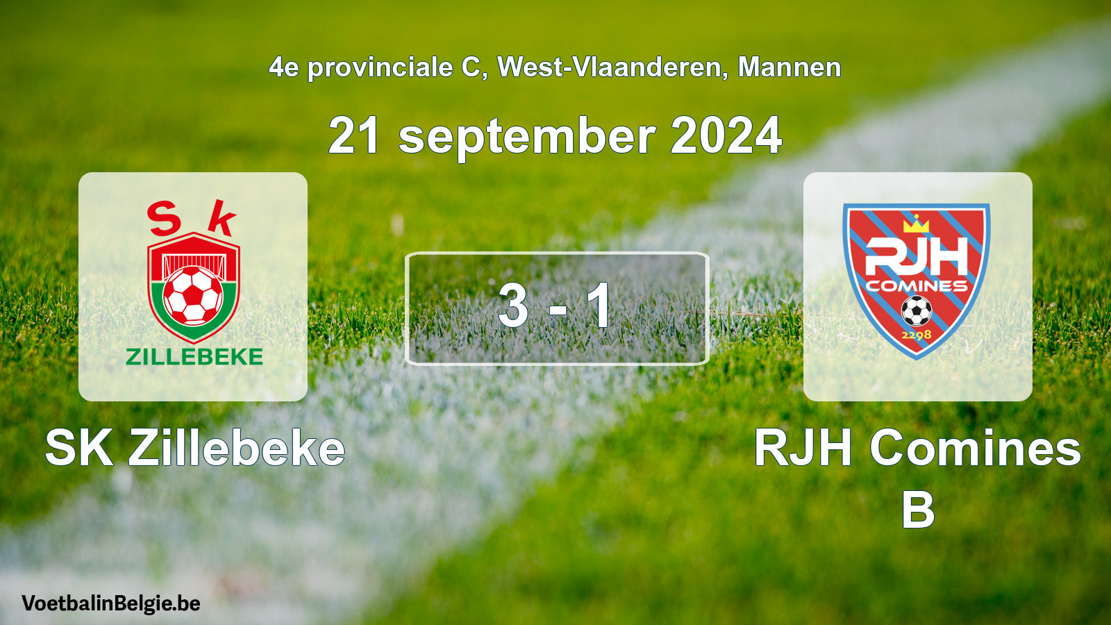 Gespeelde wedstrijd mannenvoetbal: SK Zillebeke - RJH Comines B 3 - 1 (21 september 2024)