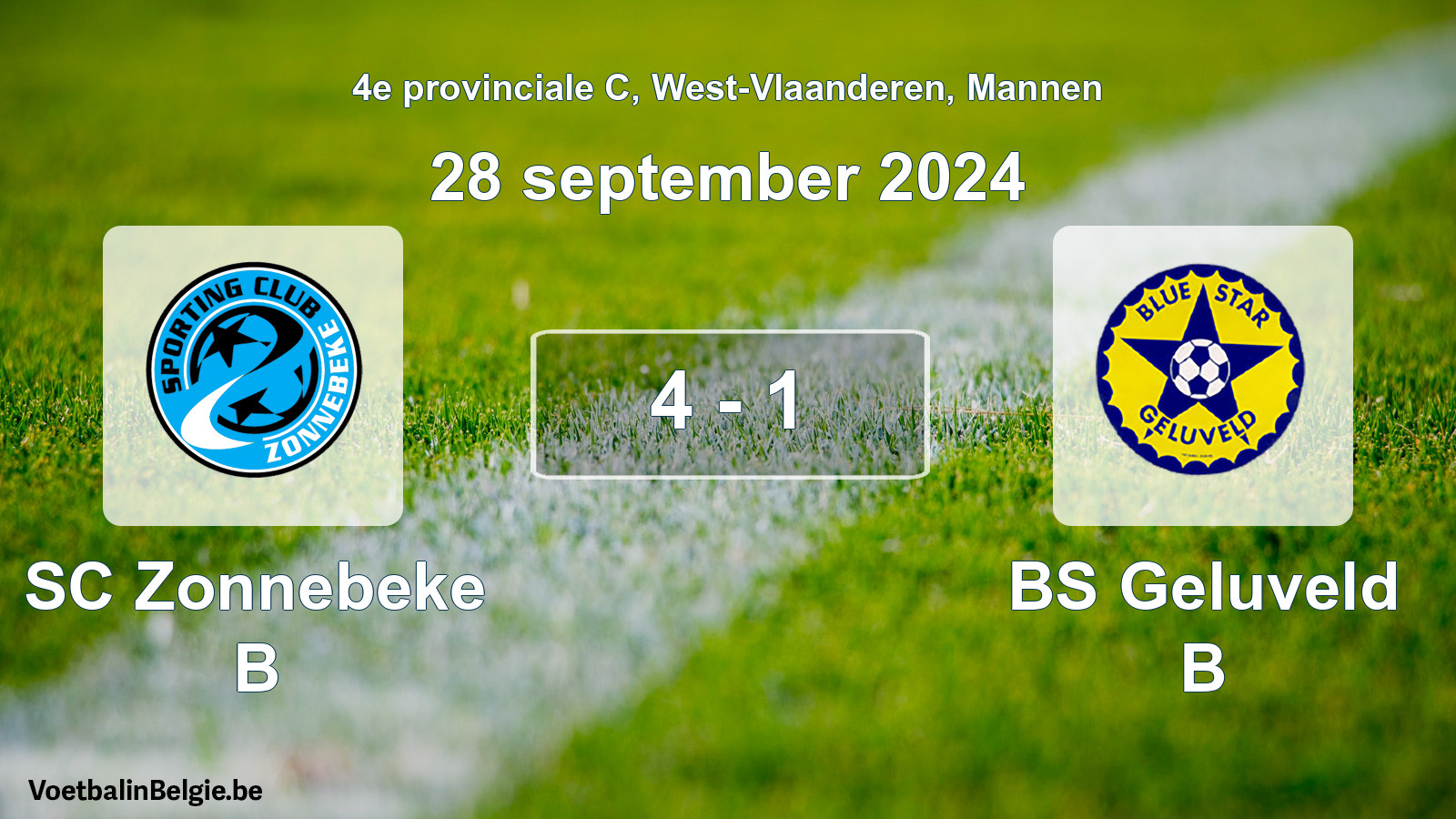 Gespeelde wedstrijd mannenvoetbal: SC Zonnebeke B - BS Geluveld B 4 - 1 (28 september 2024)