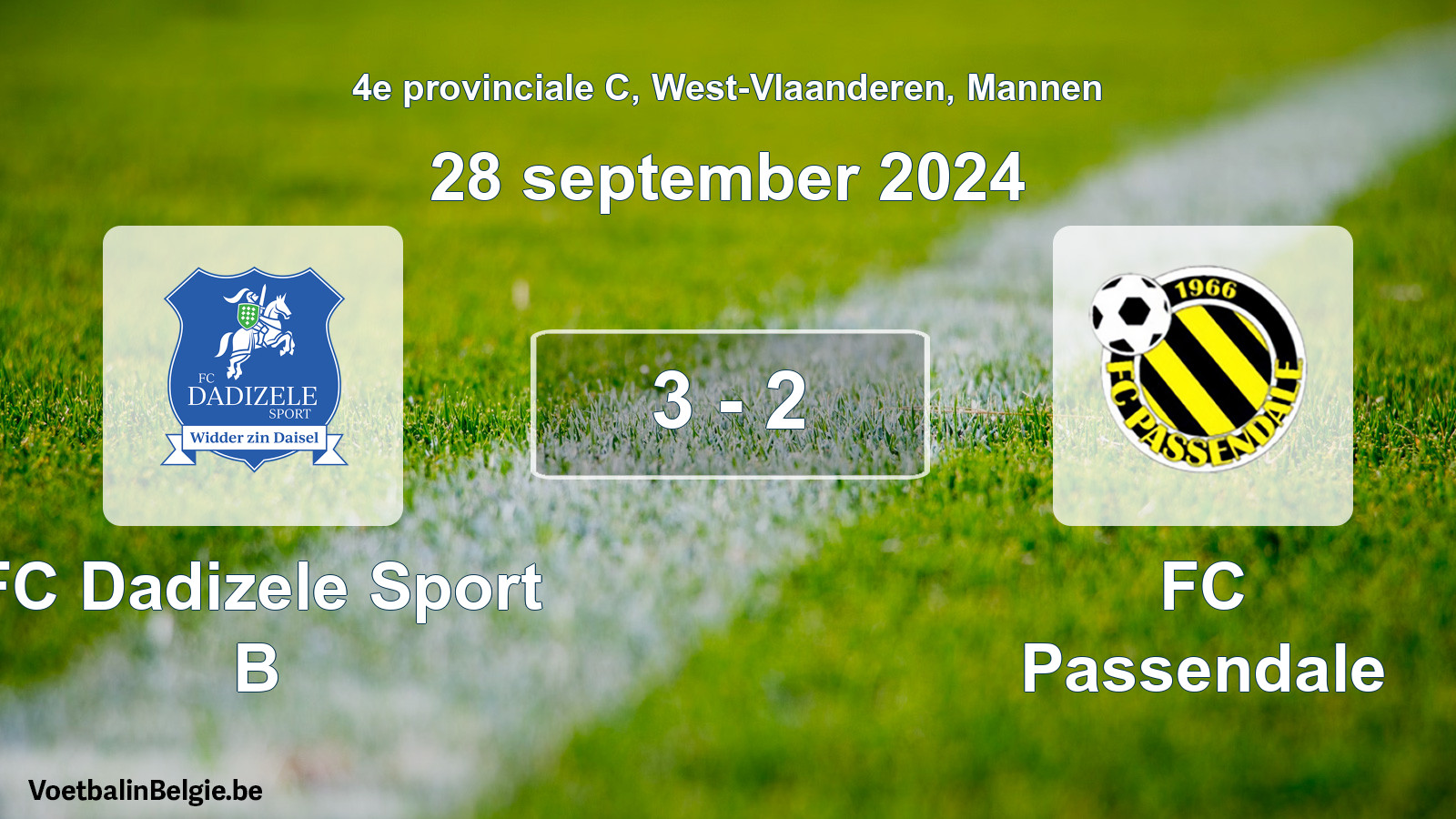 Gespeelde wedstrijd mannenvoetbal: FC Dadizele Sport B - FC Passendale 3 - 2 (28 september 2024)