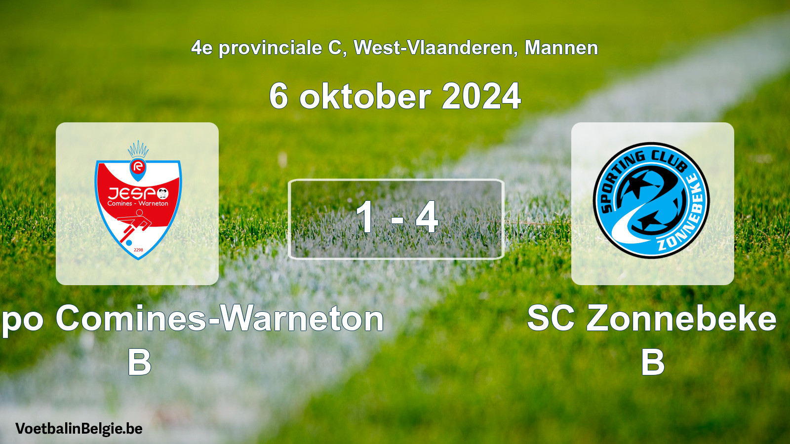 Gespeelde wedstrijd mannenvoetbal: R. Jespo Comines-Warneton B - SC Zonnebeke B 1 - 4 (6 oktober 2024)