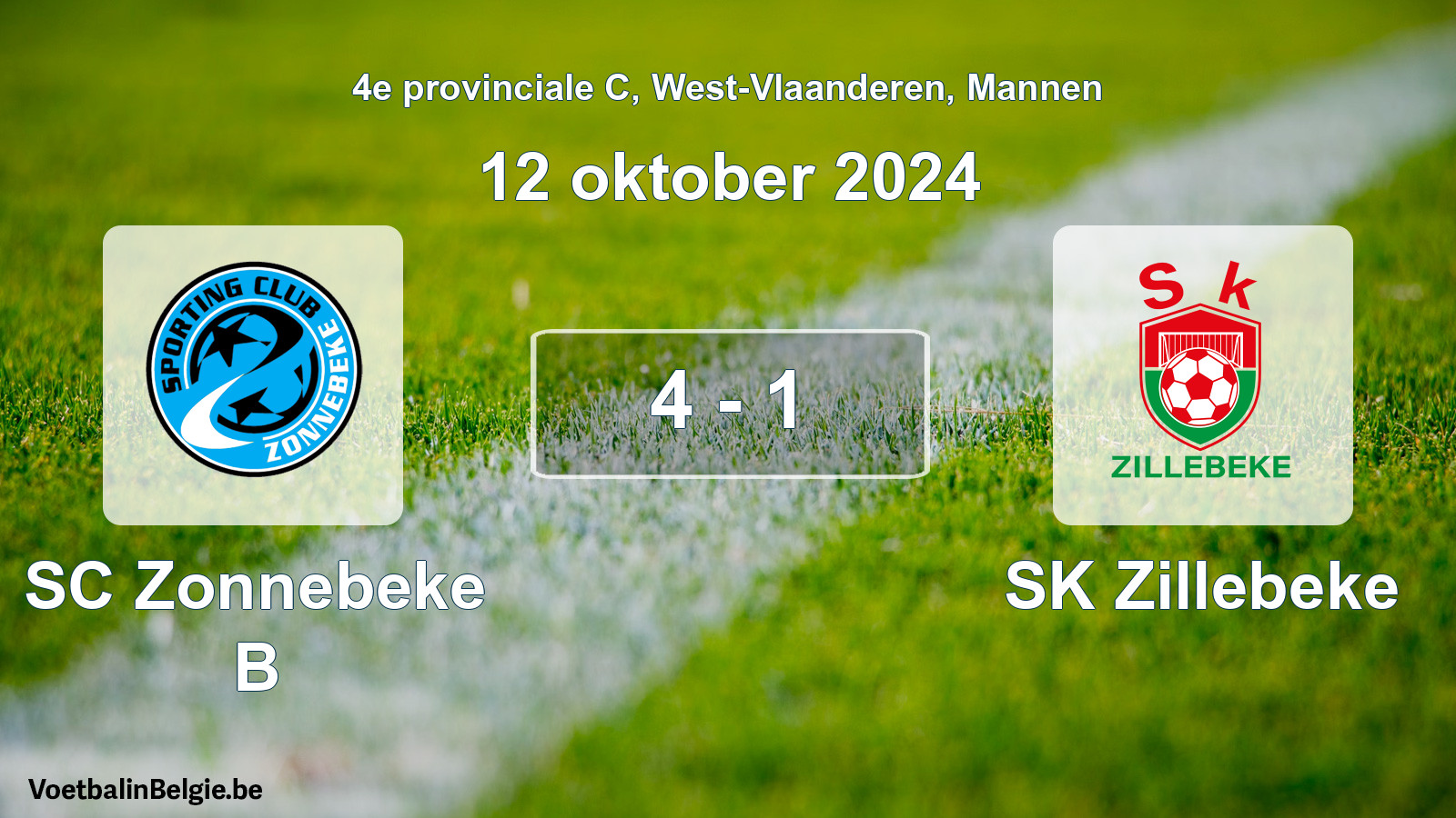 Gespeelde wedstrijd mannenvoetbal: SC Zonnebeke B - SK Zillebeke 4 - 1 (12 oktober 2024)