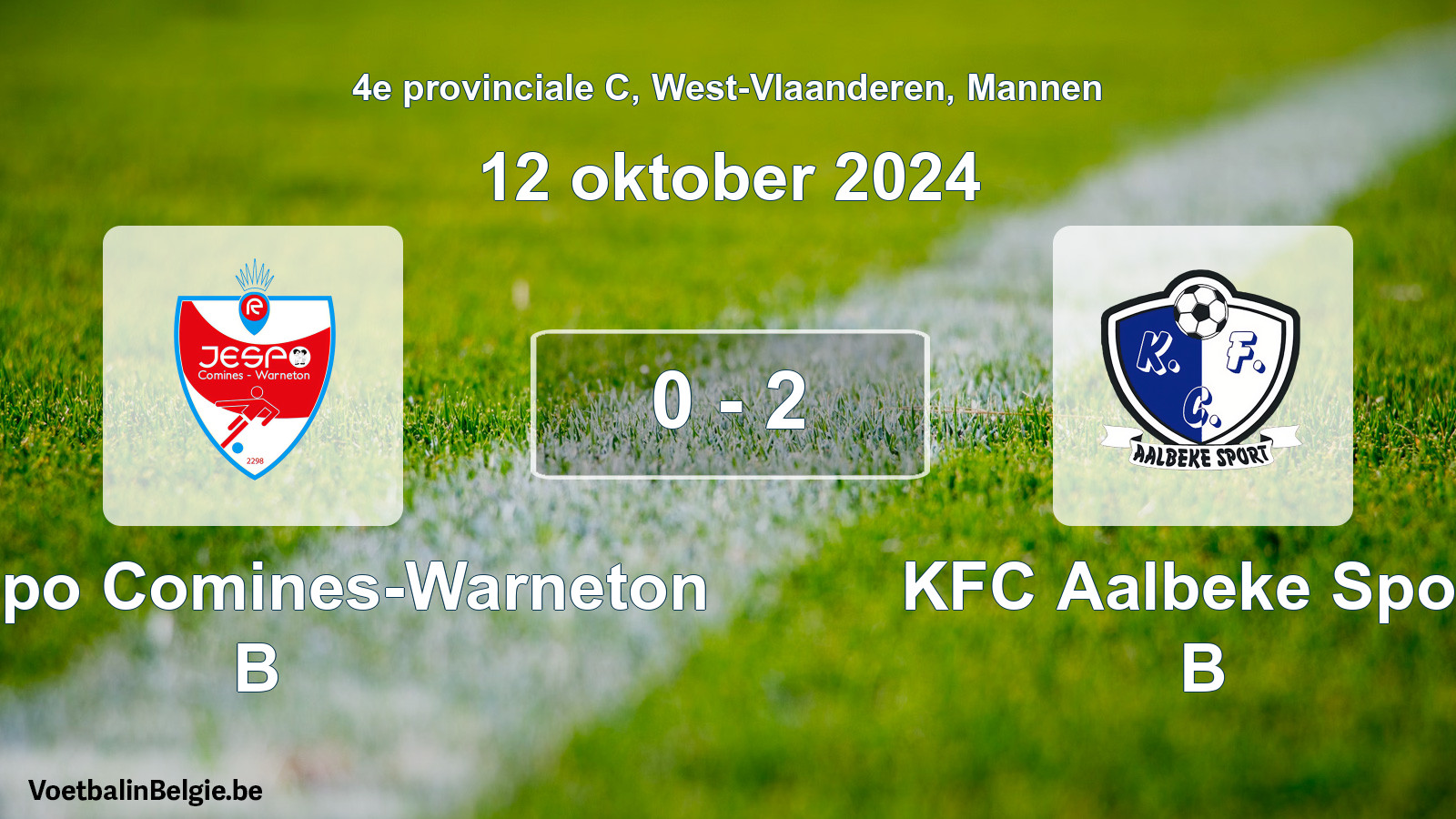 Gespeelde wedstrijd mannenvoetbal: R. Jespo Comines-Warneton B - KFC Aalbeke Sport B 0 - 2 (12 oktober 2024)