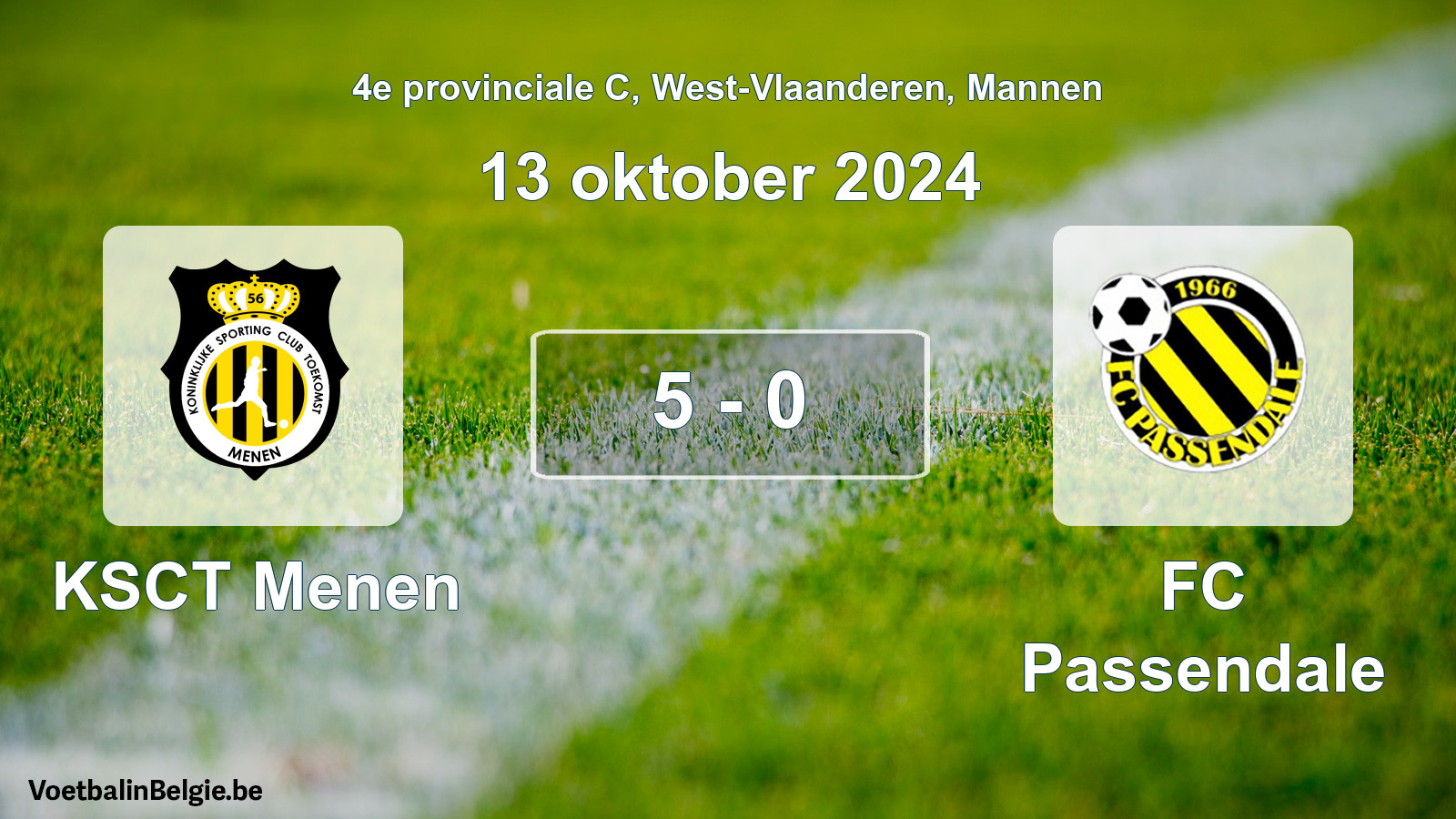 Gespeelde wedstrijd mannenvoetbal: KSCT Menen - FC Passendale 5 - 0 (13 oktober 2024)