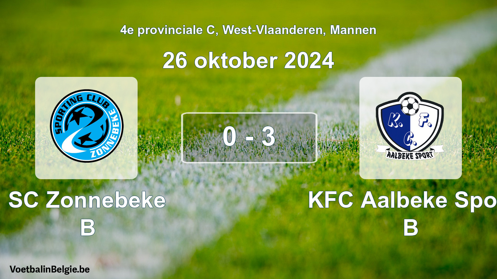 Played match men football: SC Zonnebeke B - KFC Aalbeke Sport B 0 - 3 (26 October 2024)