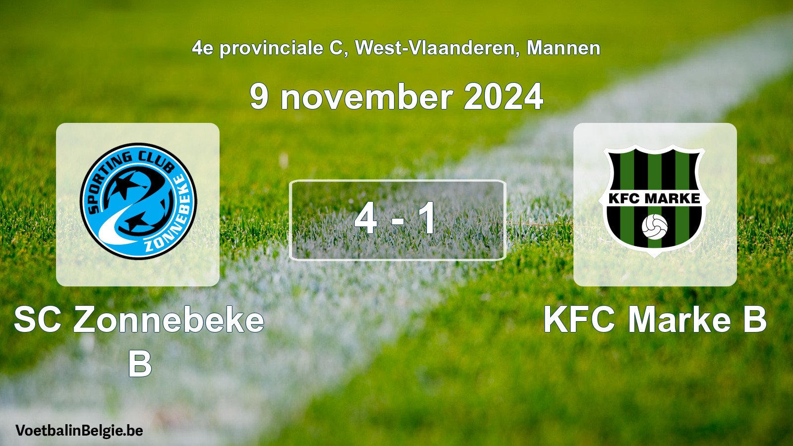 Gespeelde wedstrijd mannenvoetbal: SC Zonnebeke B - KFC Marke B 4 - 1 (9 november 2024)