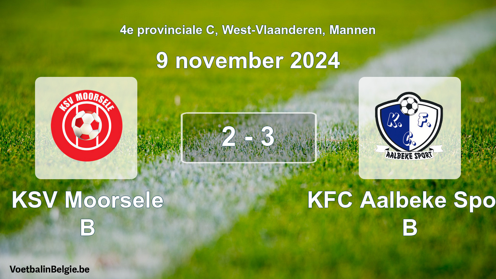 Gespeelde wedstrijd mannenvoetbal: KSV Moorsele B - KFC Aalbeke Sport B 2 - 3 (9 november 2024)
