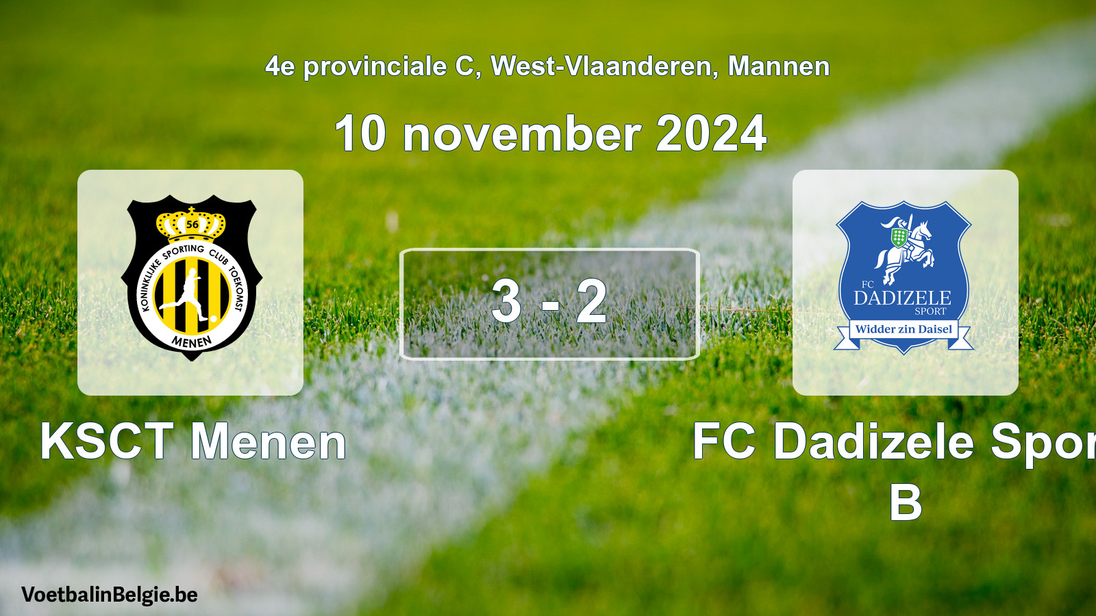 Gespeelde wedstrijd mannenvoetbal: KSCT Menen - FC Dadizele Sport B 3 - 2 (10 november 2024)
