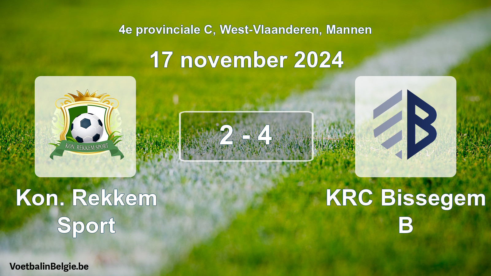Gespeelde wedstrijd mannenvoetbal: Kon. Rekkem Sport - KRC Bissegem B 2 - 4 (17 november 2024)