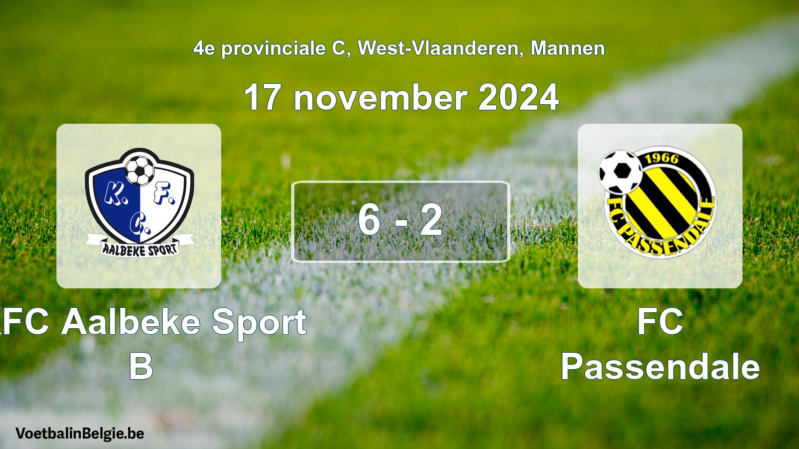 Gespeelde wedstrijd mannenvoetbal: KFC Aalbeke Sport B - FC Passendale 6 - 2 (17 november 2024)