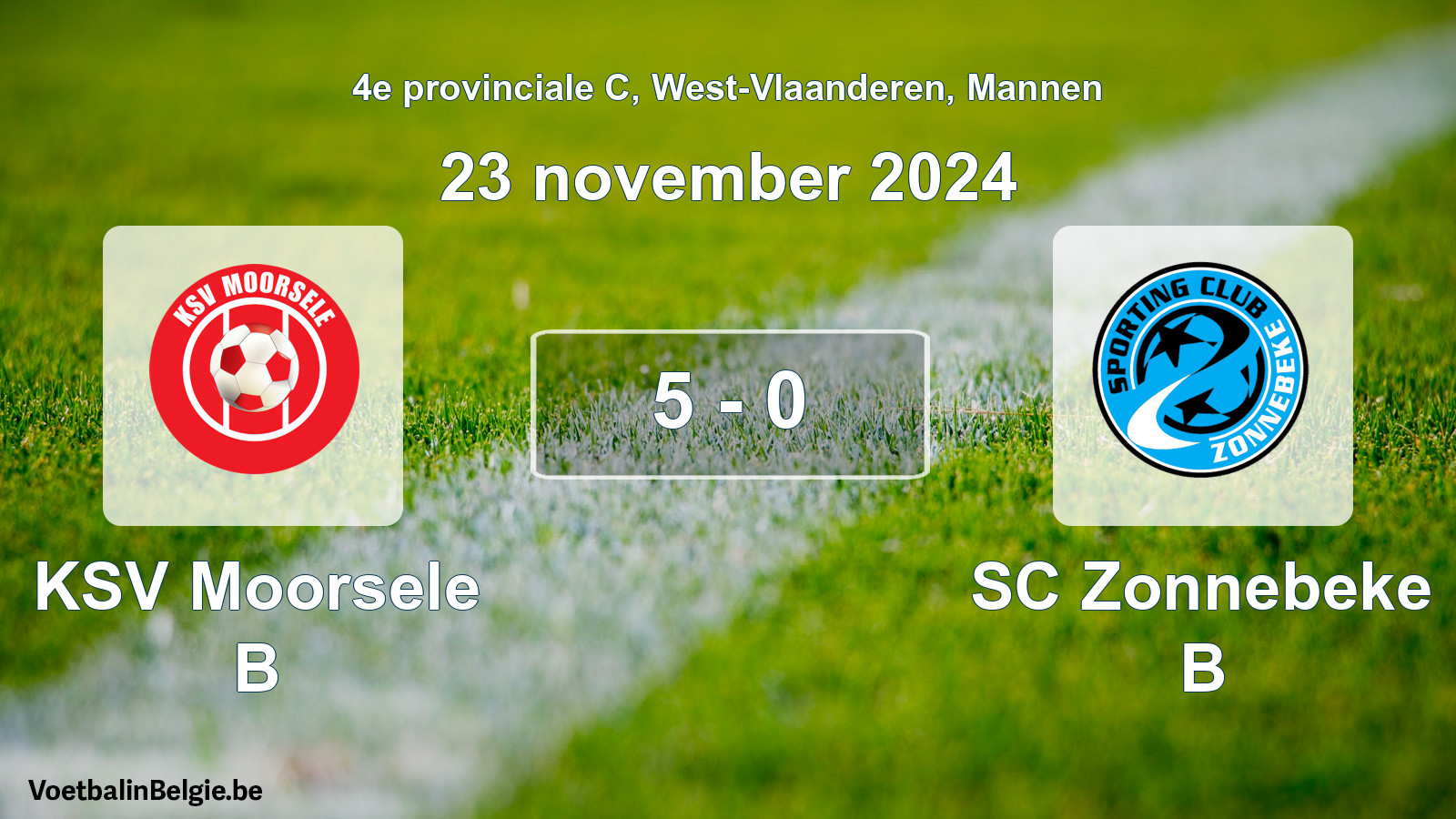 Gespeelde wedstrijd mannenvoetbal: KSV Moorsele B - SC Zonnebeke B 5 - 0 (23 november 2024)