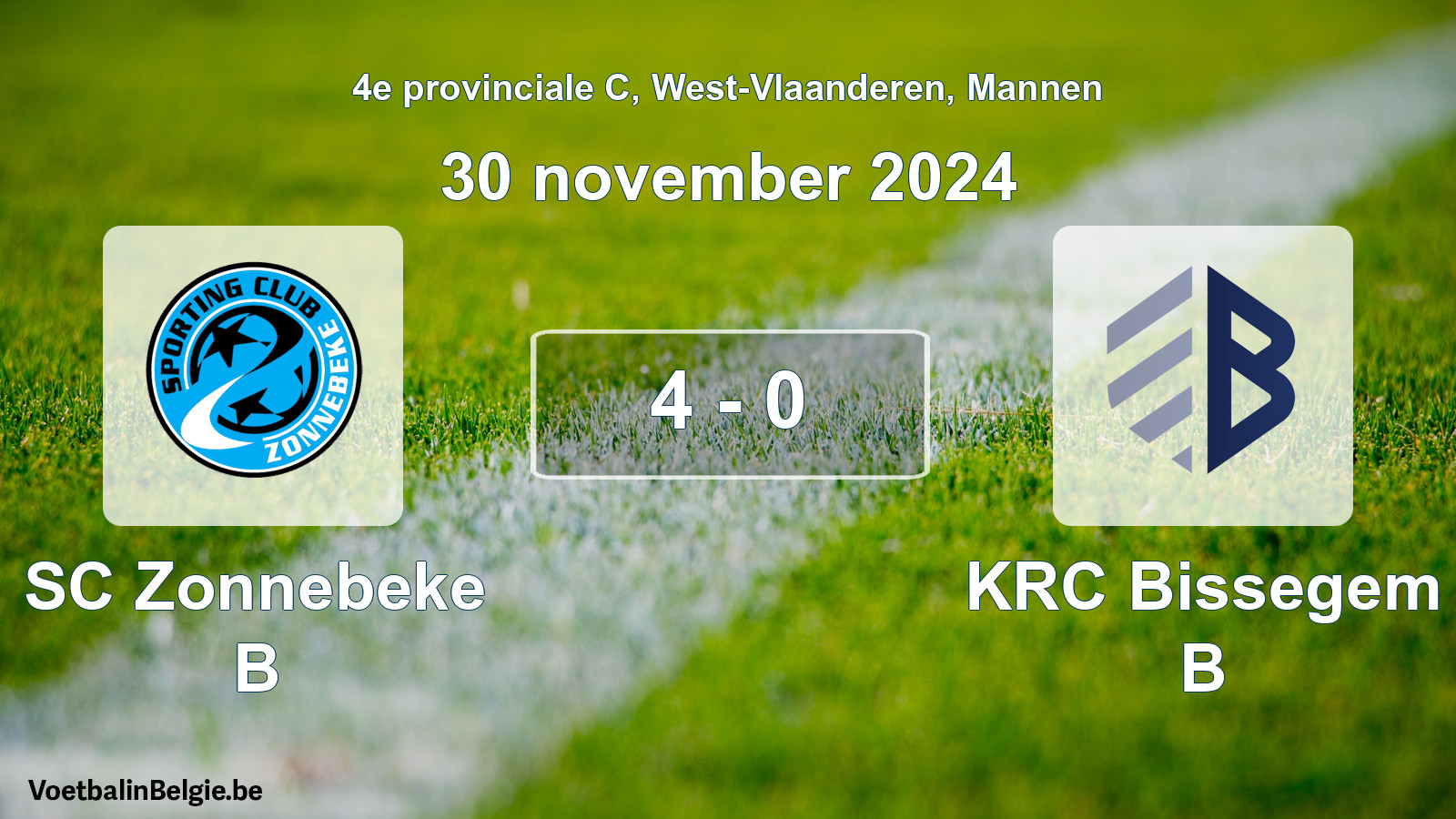 Played match men football: SC Zonnebeke B - KRC Bissegem B 4 - 0 (30 November 2024)