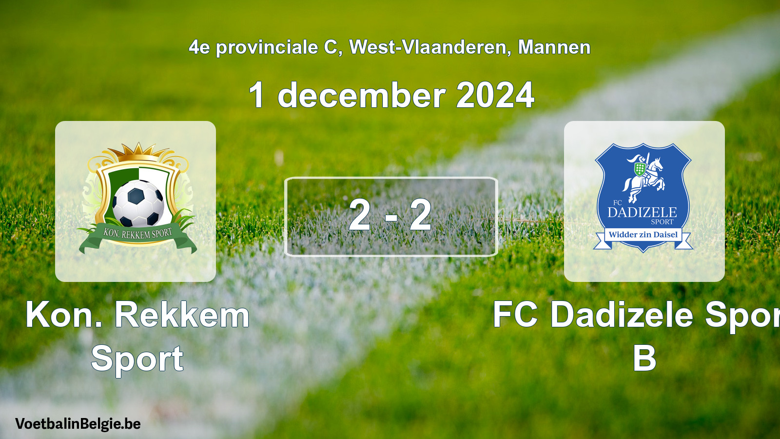 Gespeelde wedstrijd mannenvoetbal: Kon. Rekkem Sport - FC Dadizele Sport B 2 - 2 (1 december 2024)