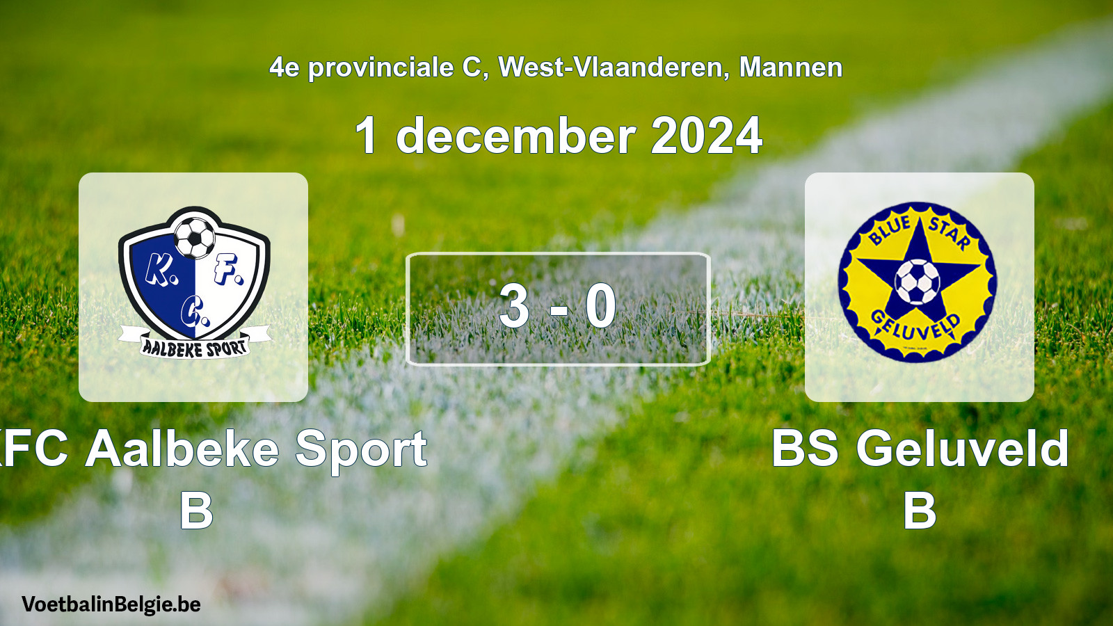 Gespeelde wedstrijd mannenvoetbal: KFC Aalbeke Sport B - BS Geluveld B 3 - 0 (1 december 2024)