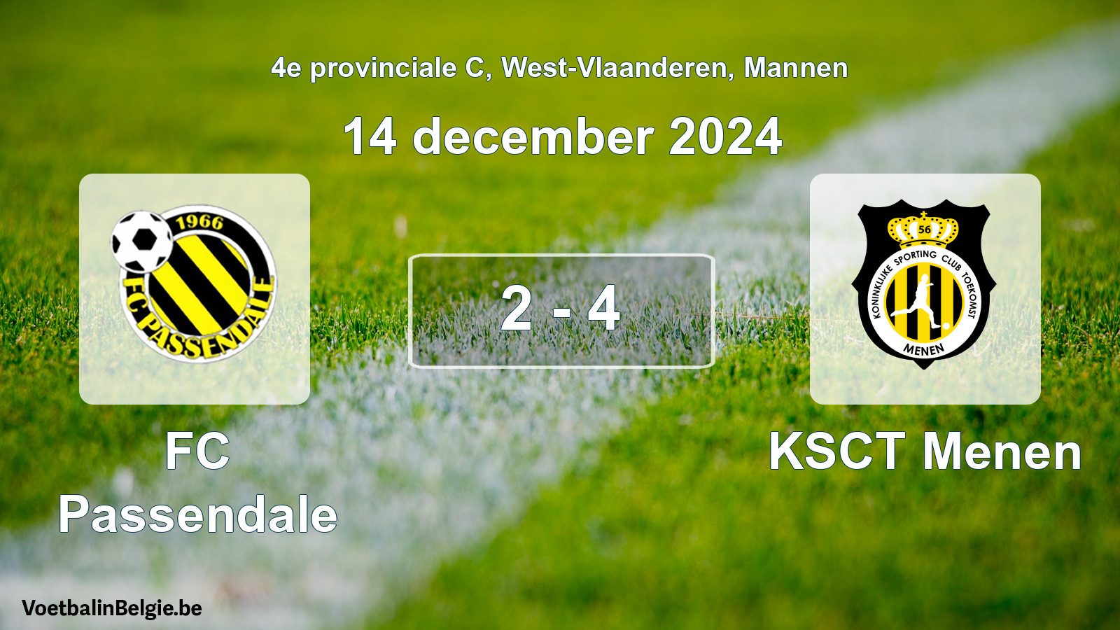 Gespeelde wedstrijd mannenvoetbal: FC Passendale - KSCT Menen 2 - 4 (14 december 2024)
