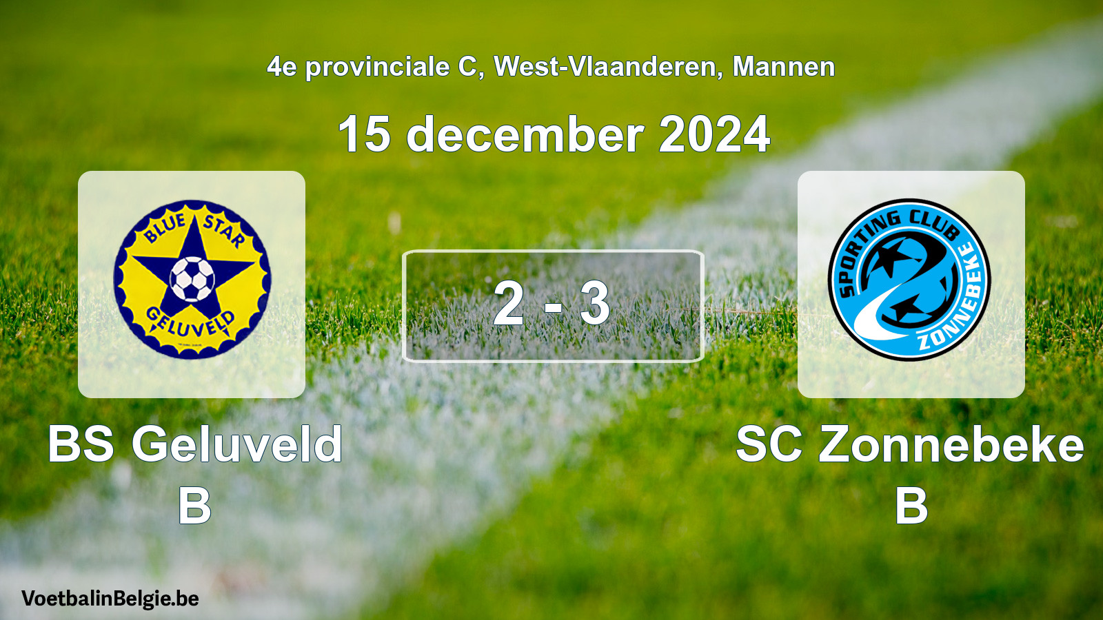 Gespeelde wedstrijd mannenvoetbal: BS Geluveld B - SC Zonnebeke B 2 - 3 (15 december 2024)