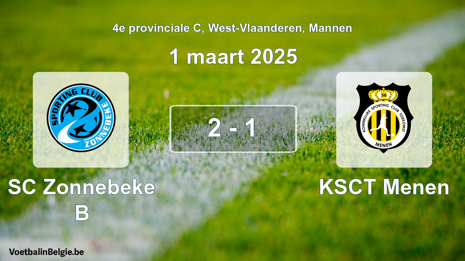 Gespeelde wedstrijd mannenvoetbal: SC Zonnebeke B - KSCT Menen 2 - 1 (1 maart 2025)