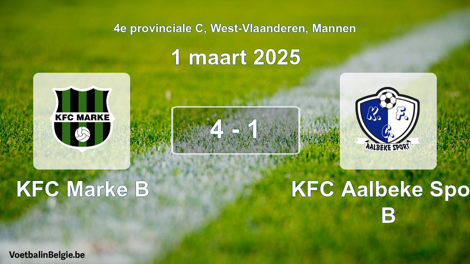 Gespeelde wedstrijd mannenvoetbal: KFC Marke B - KFC Aalbeke Sport B 4 - 1 (1 maart 2025)