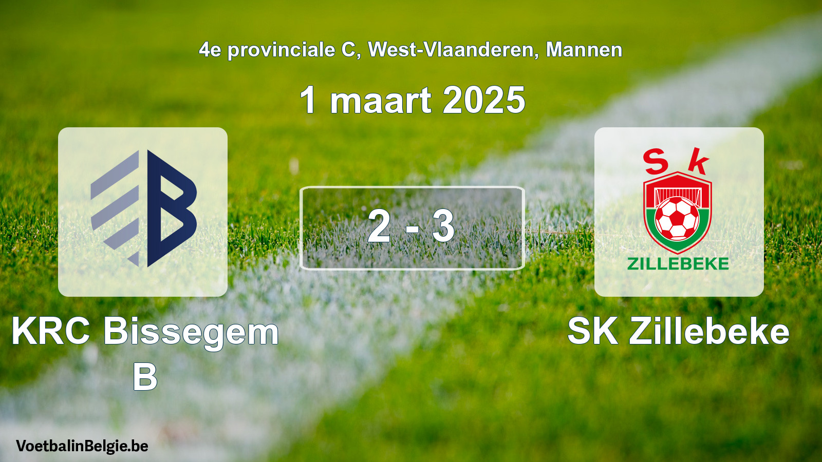 Gespeelde wedstrijd mannenvoetbal: KRC Bissegem B - SK Zillebeke 2 - 3 (1 maart 2025)