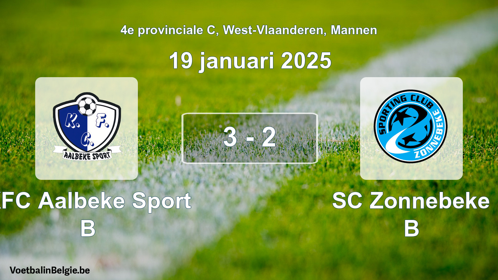 Gespeelde wedstrijd mannenvoetbal: KFC Aalbeke Sport B - SC Zonnebeke B 3 - 2 (19 januari 2025)