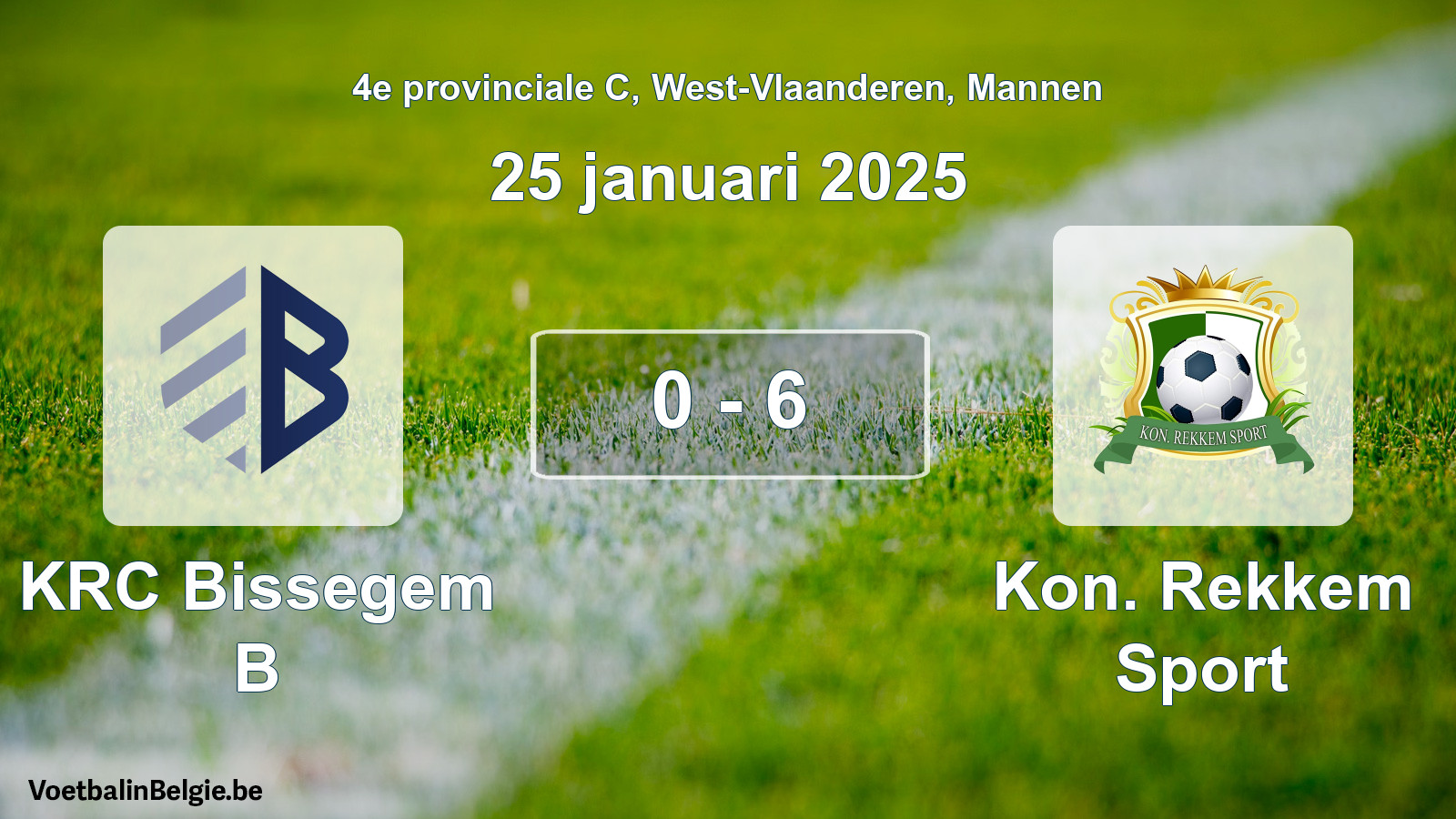 Gespeelde wedstrijd mannenvoetbal: KRC Bissegem B - Kon. Rekkem Sport 0 - 6 (25 januari 2025)
