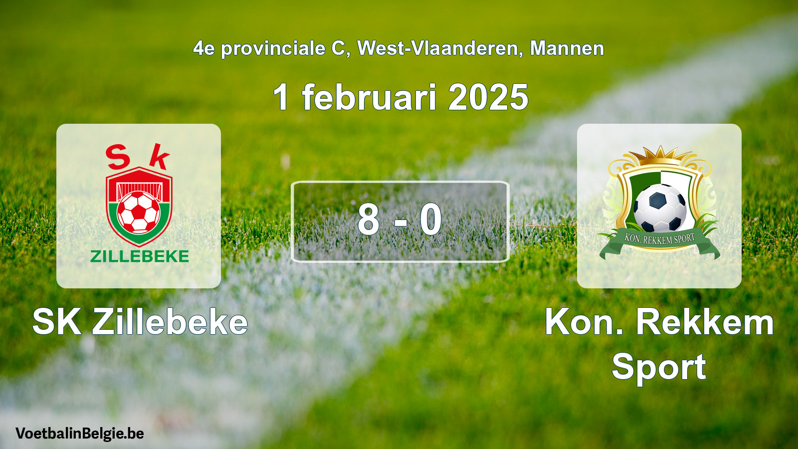 Gespeelde wedstrijd mannenvoetbal: SK Zillebeke - Kon. Rekkem Sport 8 - 0 (1 februari 2025)