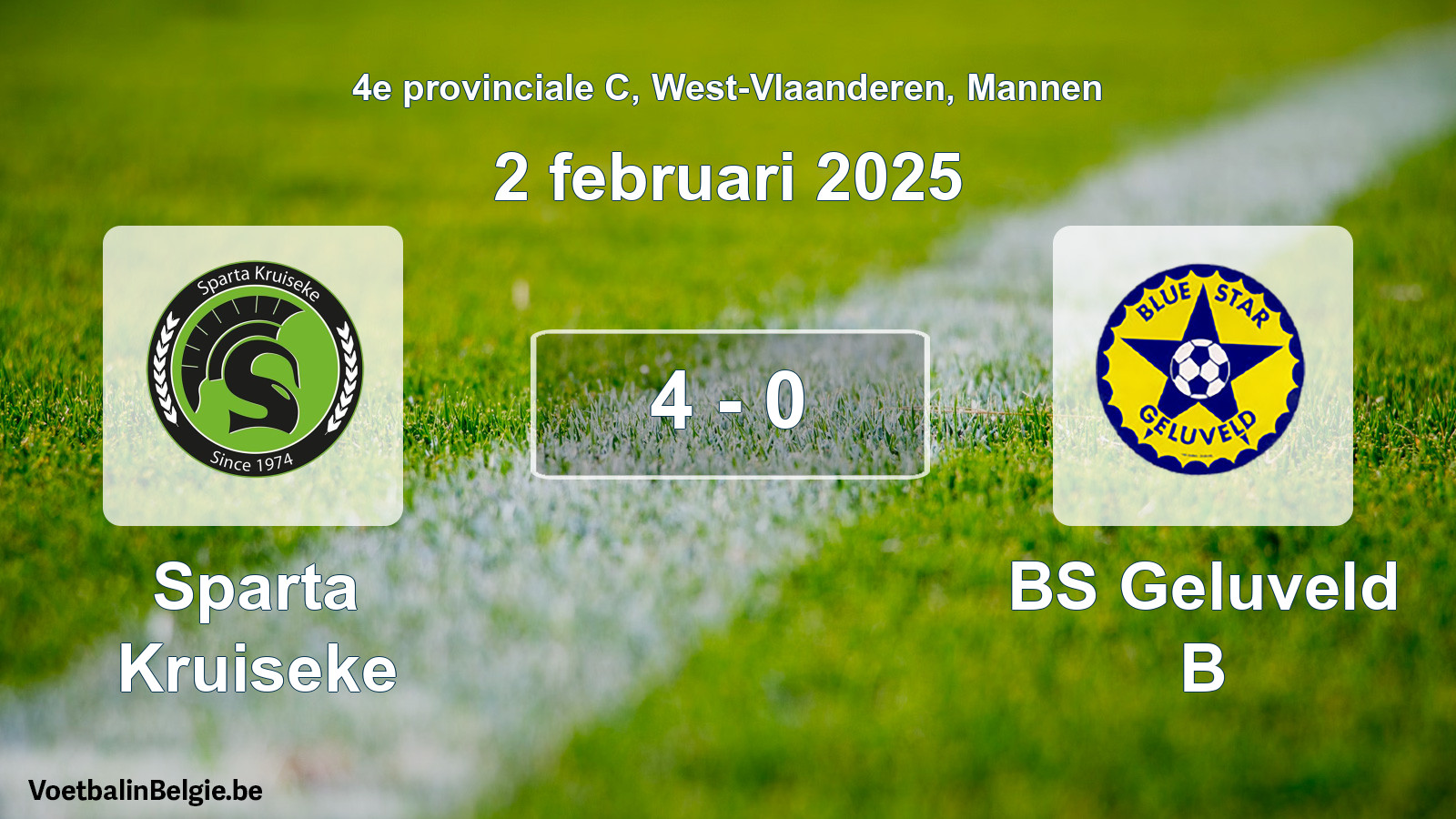 Gespieltes Spiel männer-Fußball: Sparta Kruiseke - BS Geluveld B 4 - 0 (2 Februar 2025)