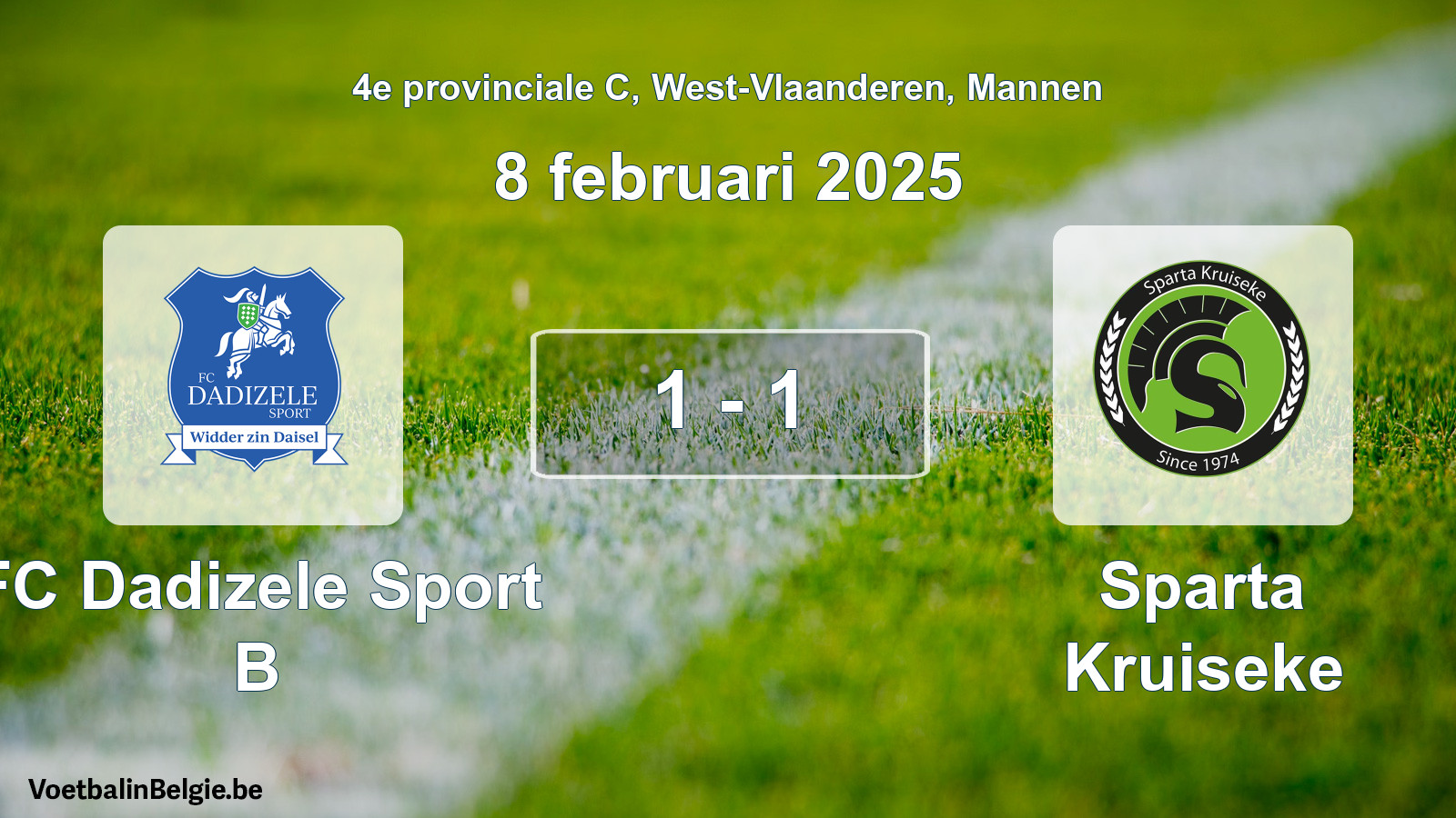 Gespeelde wedstrijd mannenvoetbal: FC Dadizele Sport B - Sparta Kruiseke 1 - 1 (8 februari 2025)