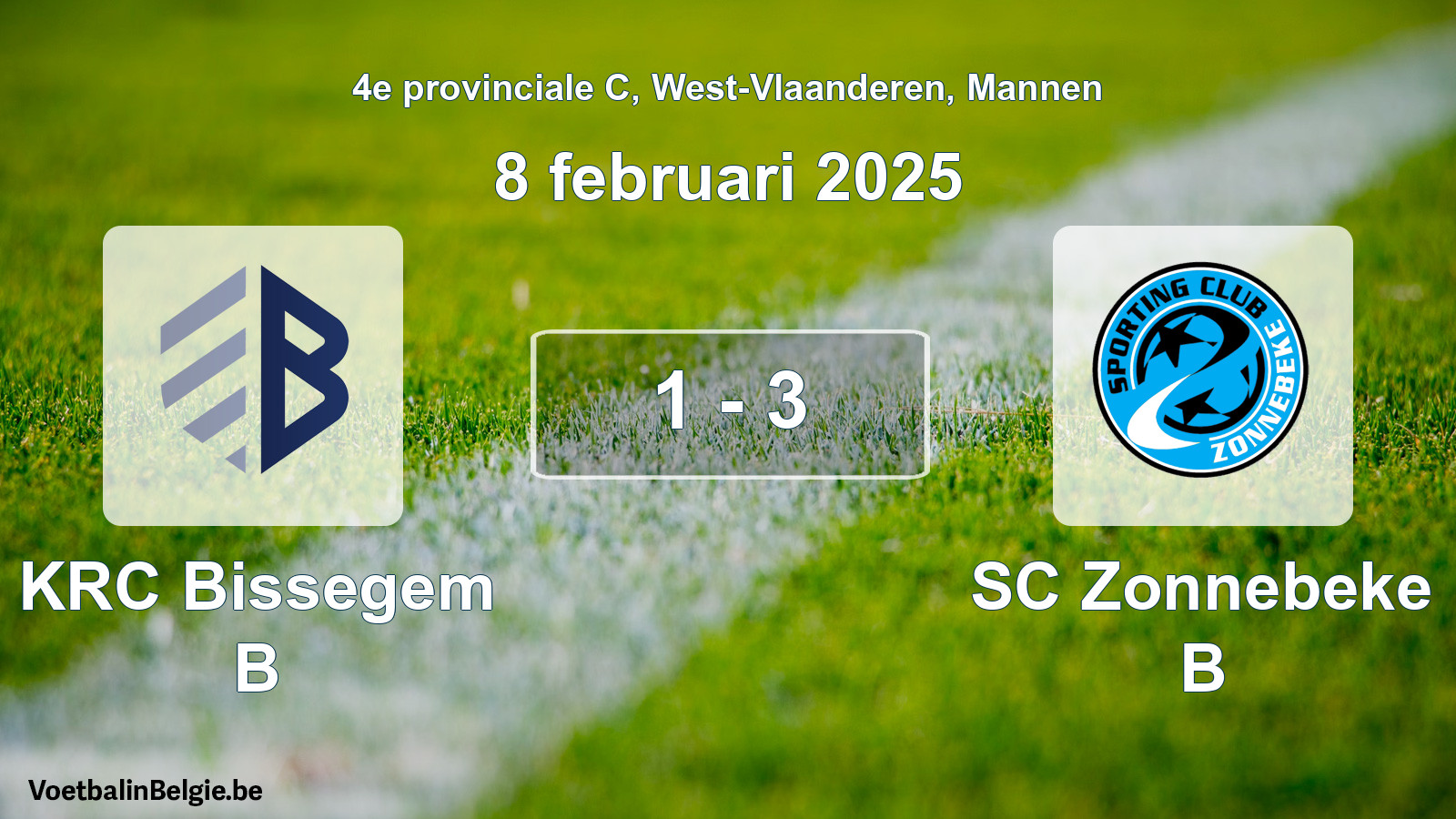 Gespeelde wedstrijd mannenvoetbal: KRC Bissegem B - SC Zonnebeke B 1 - 3 (8 februari 2025)