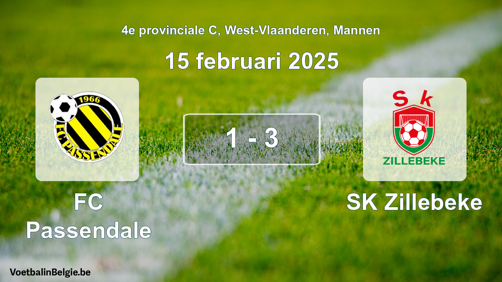 Gespeelde wedstrijd mannenvoetbal: FC Passendale - SK Zillebeke 1 - 3 (15 februari 2025)