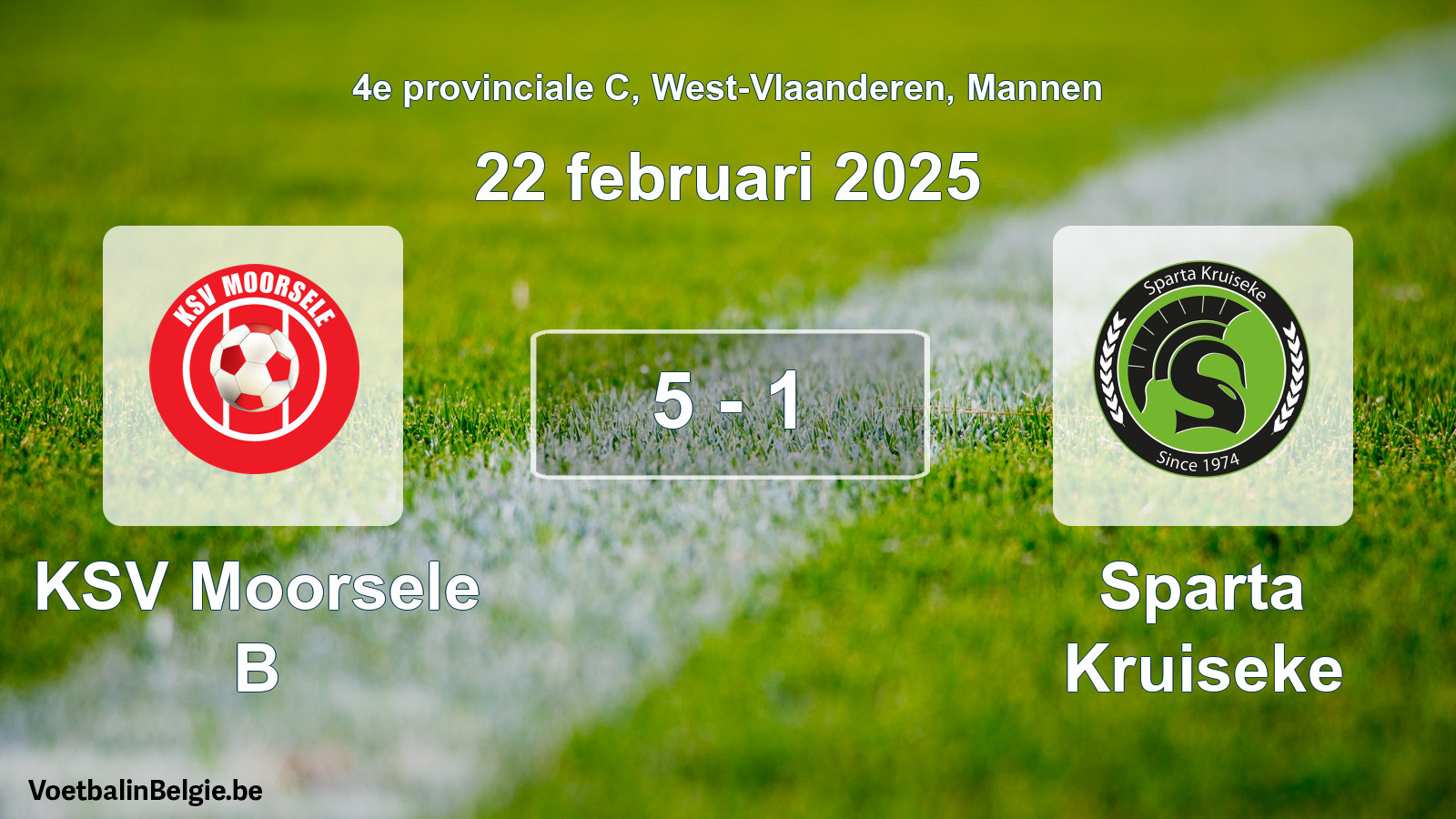 Gespeelde wedstrijd mannenvoetbal: KSV Moorsele B - Sparta Kruiseke 5 - 1 (22 februari 2025)