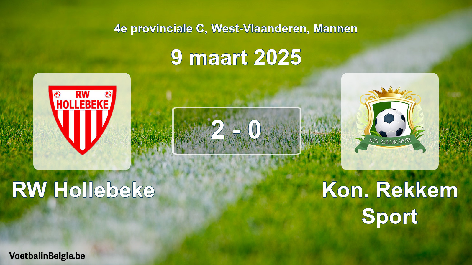 Gespeelde wedstrijd mannenvoetbal: RW Hollebeke - Kon. Rekkem Sport 2 - 0 (9 maart 2025)