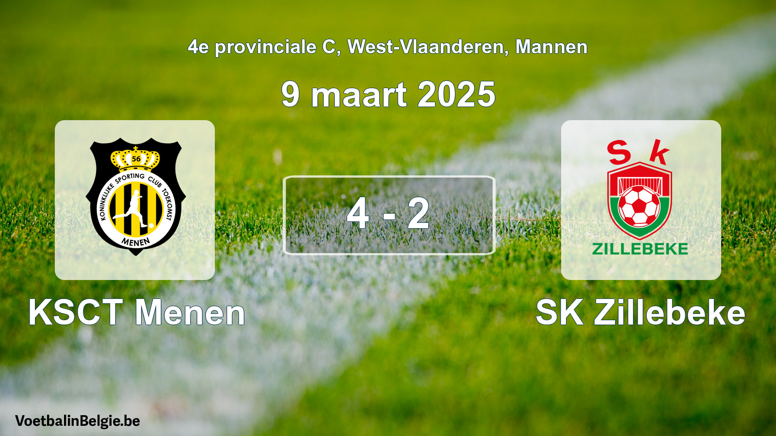 Gespeelde wedstrijd mannenvoetbal: KSCT Menen - SK Zillebeke 4 - 2 (9 maart 2025)