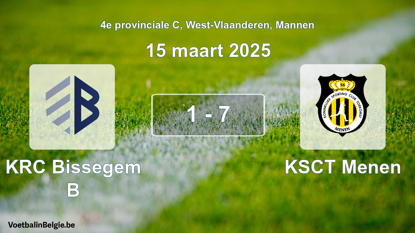 Gespeelde wedstrijd mannenvoetbal: KRC Bissegem B - KSCT Menen 1 - 7 (15 maart 2025)