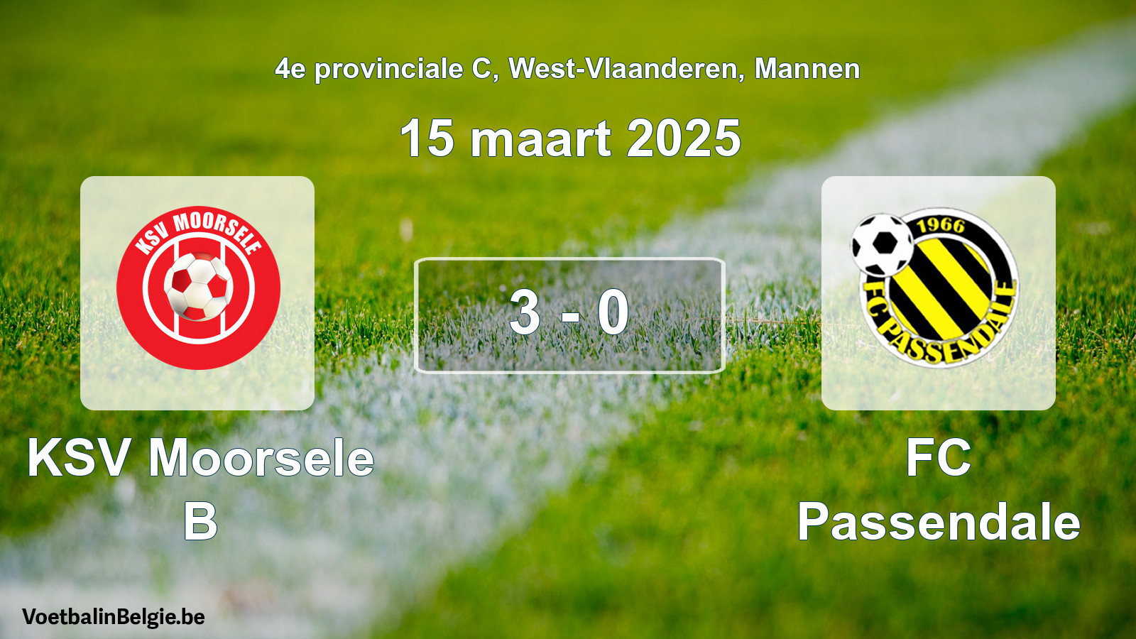 Gespeelde wedstrijd mannenvoetbal: KSV Moorsele B - FC Passendale 3 - 0 (15 maart 2025)