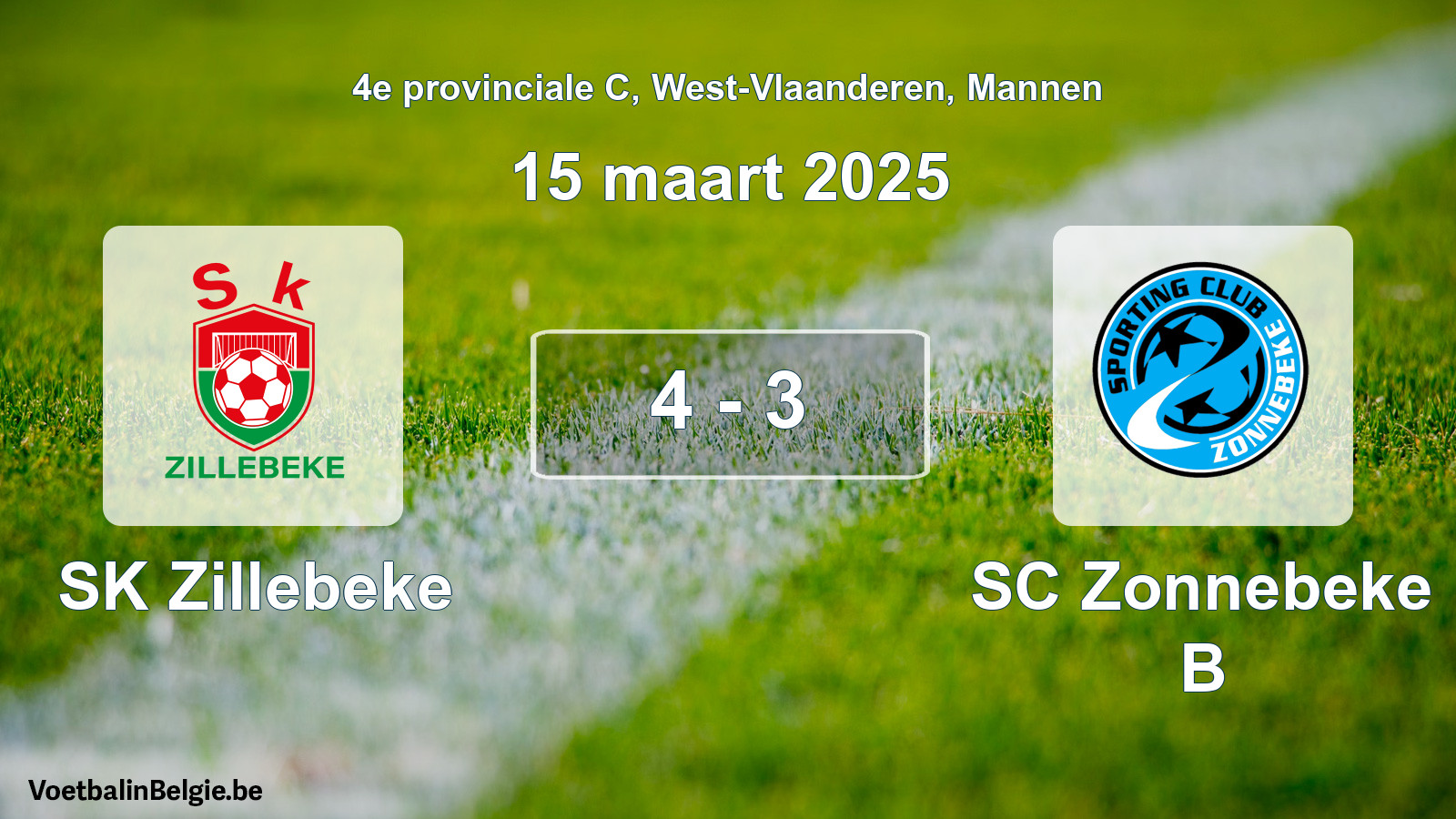 Gespeelde wedstrijd mannenvoetbal: SK Zillebeke - SC Zonnebeke B 4 - 3 (15 maart 2025)