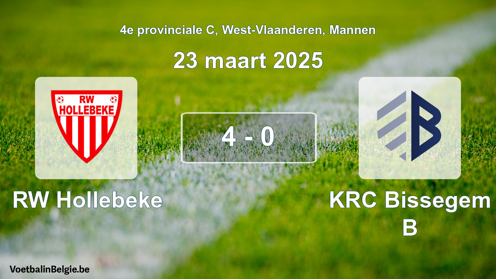 Gespeelde wedstrijd mannenvoetbal: RW Hollebeke - KRC Bissegem B 4 - 0 (23 maart 2025)