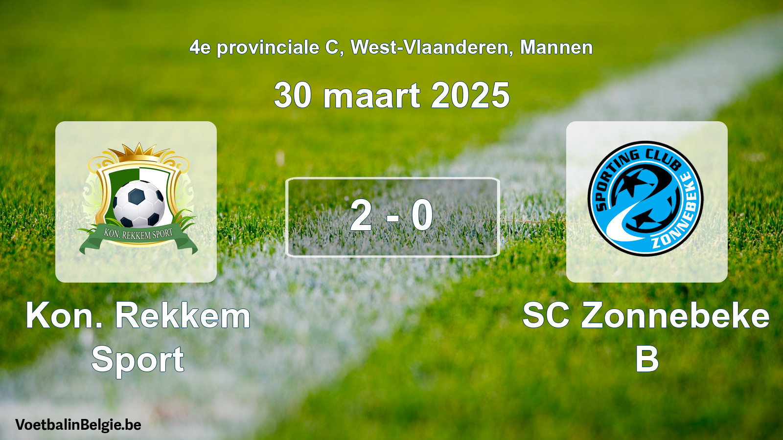 Gespeelde wedstrijd mannenvoetbal: Kon. Rekkem Sport - SC Zonnebeke B 2 - 0 (30 maart 2025)