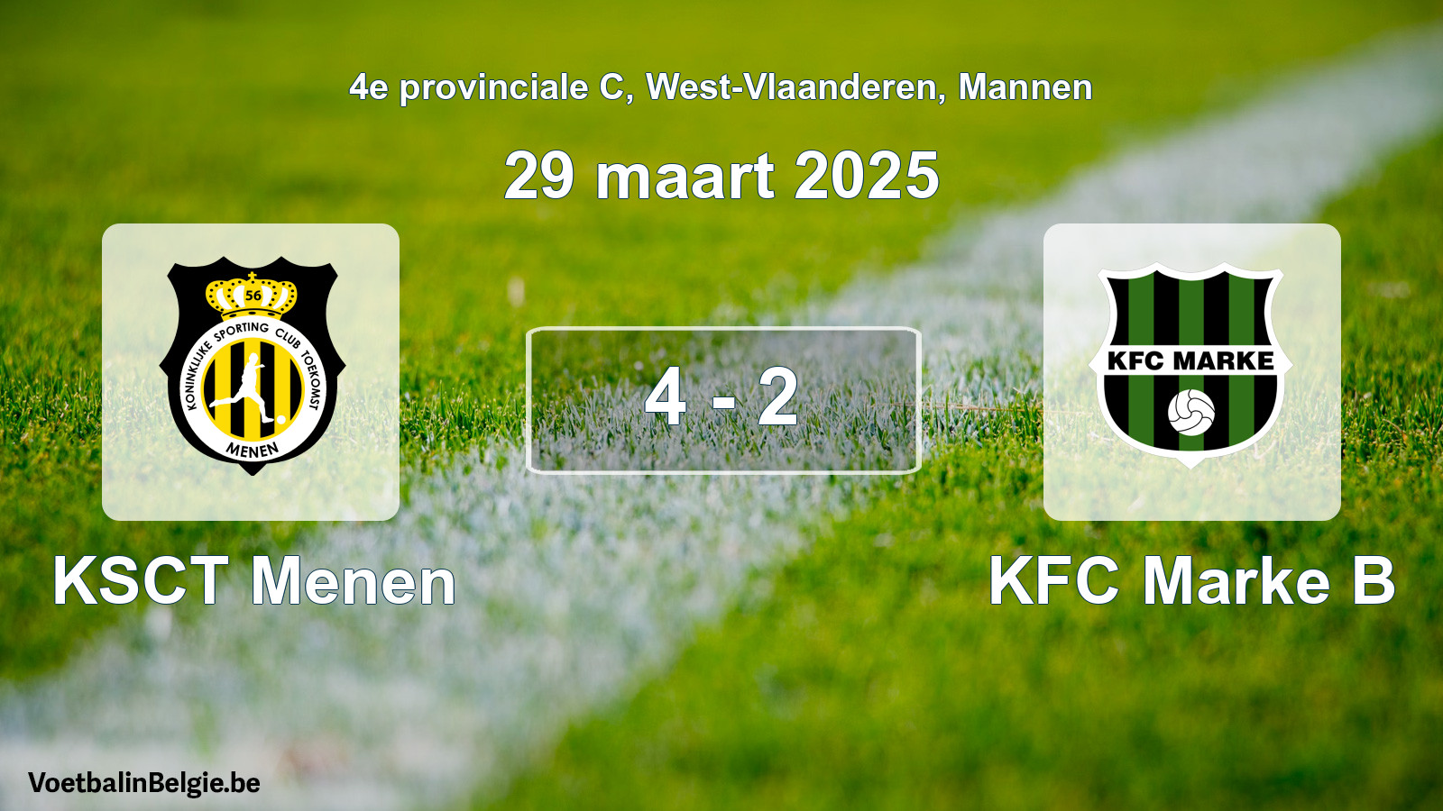 Gespeelde wedstrijd mannenvoetbal: KSCT Menen - KFC Marke B 4 - 2 (29 maart 2025)