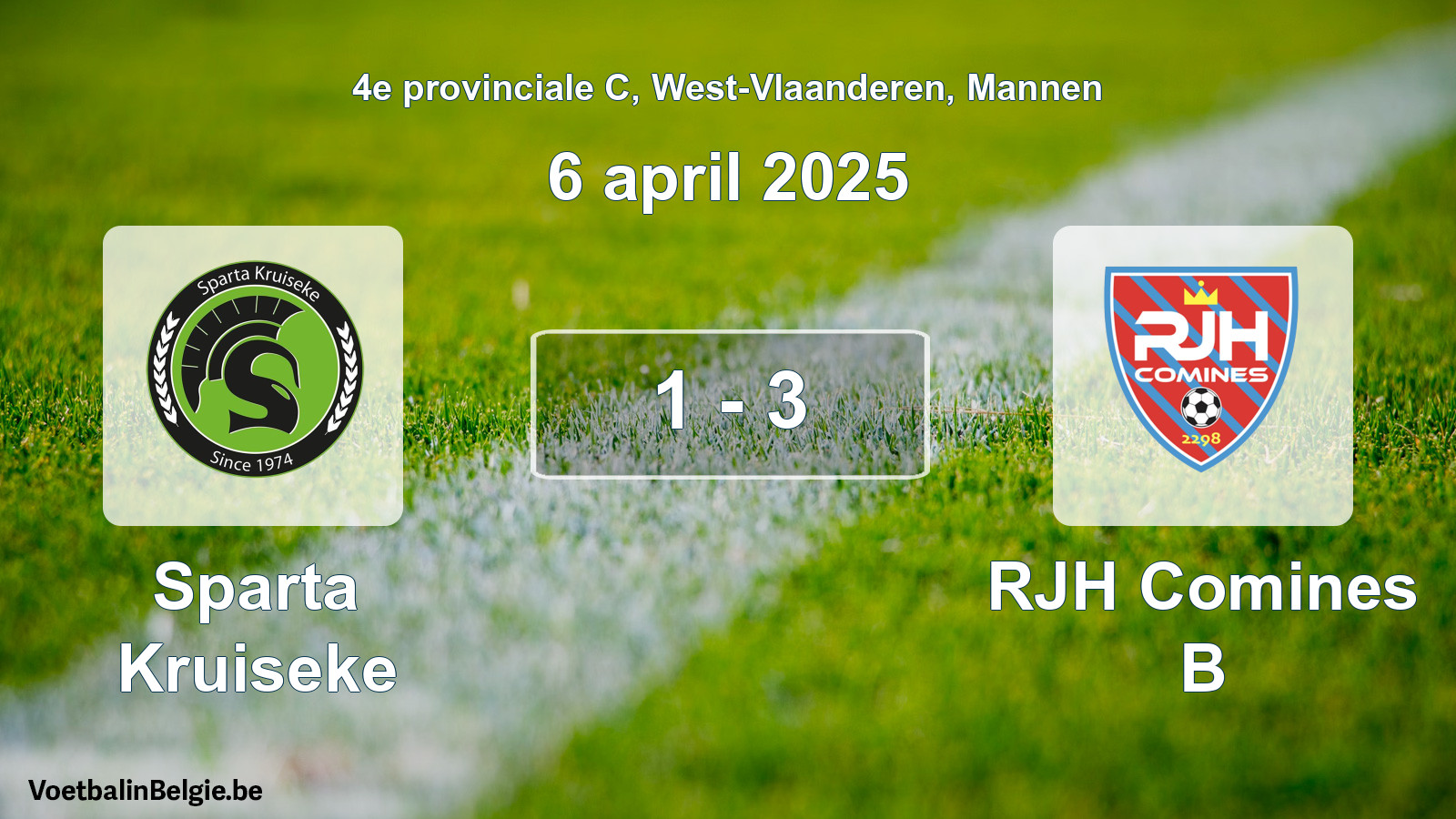 Gespeelde wedstrijd mannenvoetbal: Sparta Kruiseke - RJH Comines B 1 - 3 (6 april 2025)
