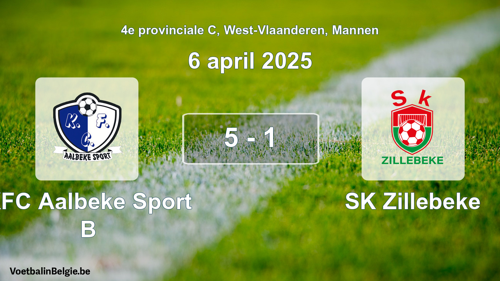 Gespeelde wedstrijd mannenvoetbal: KFC Aalbeke Sport B - SK Zillebeke 5 - 1 (6 april 2025)