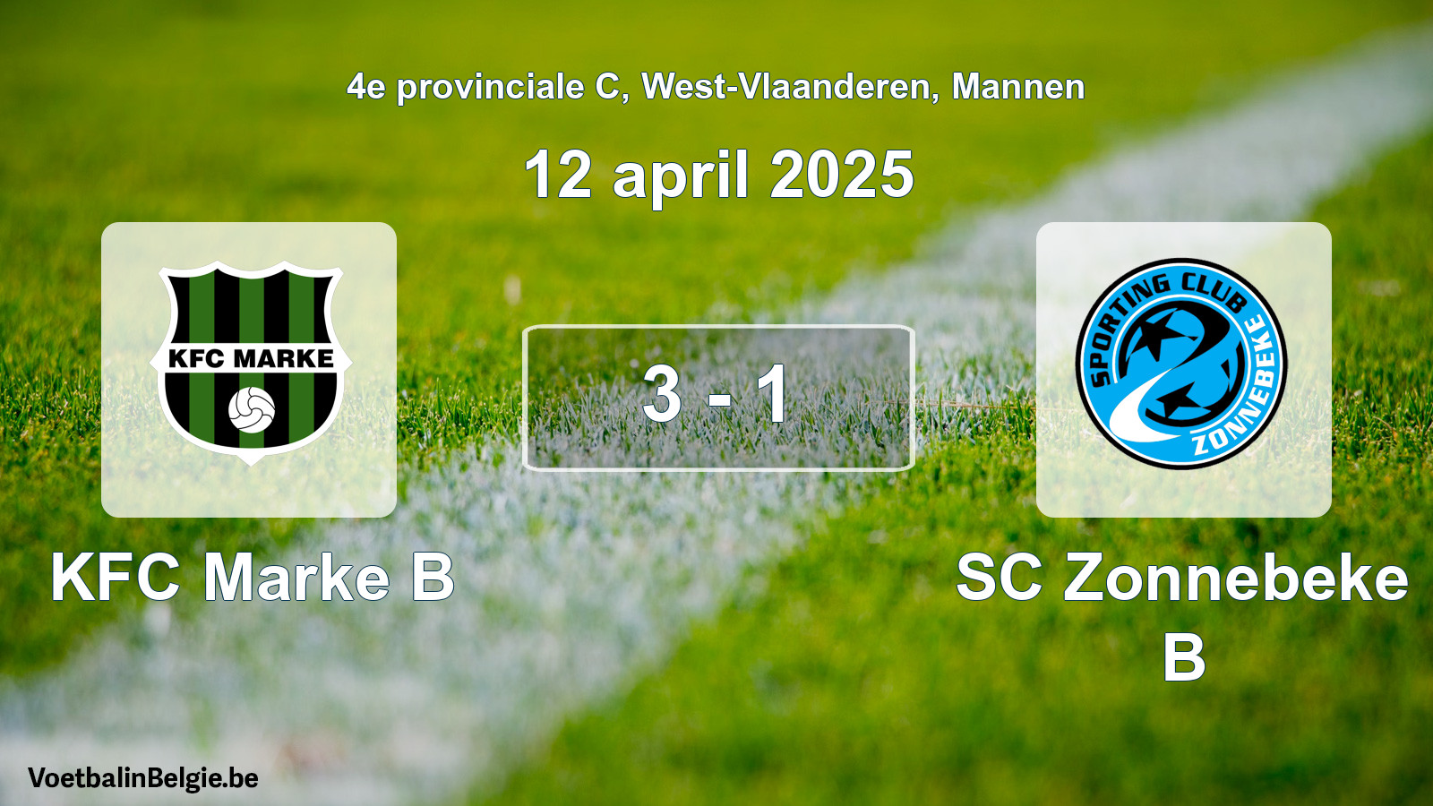 Gespeelde wedstrijd mannenvoetbal: KFC Marke B - SC Zonnebeke B 3 - 1 (12 april 2025)