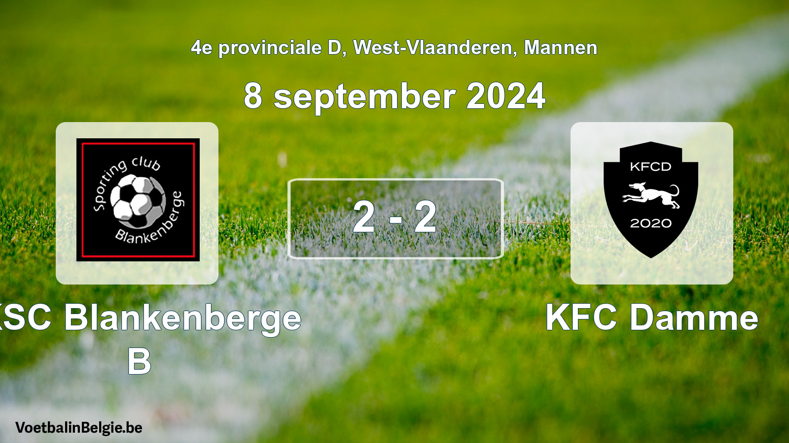 Gespeelde wedstrijd mannenvoetbal: KSC Blankenberge B - KFC Damme 2 - 2 (8 september 2024)