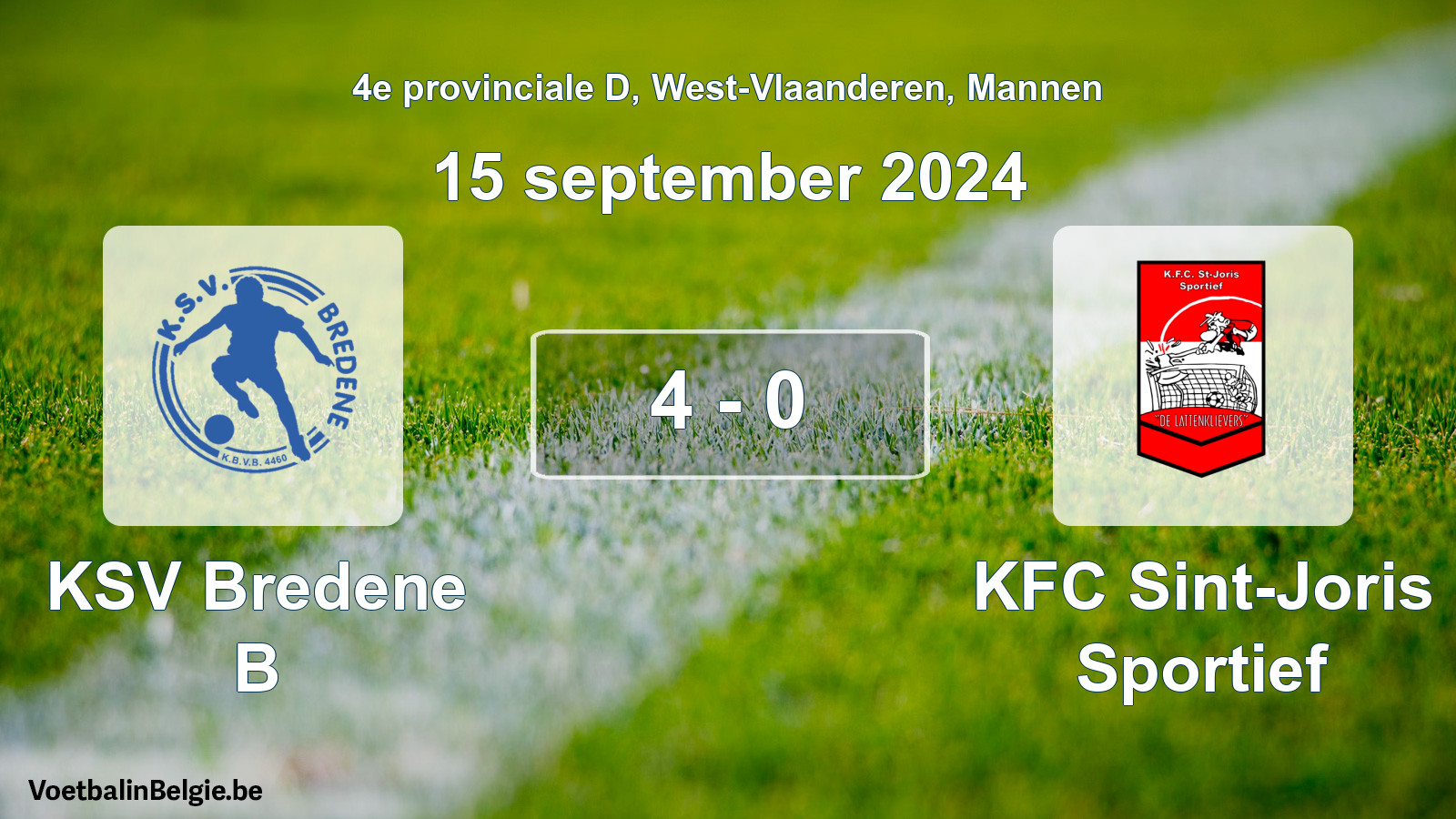 Gespeelde wedstrijd mannenvoetbal: KSV Bredene B - KFC Sint-Joris Sportief 4 - 0 (15 september 2024)